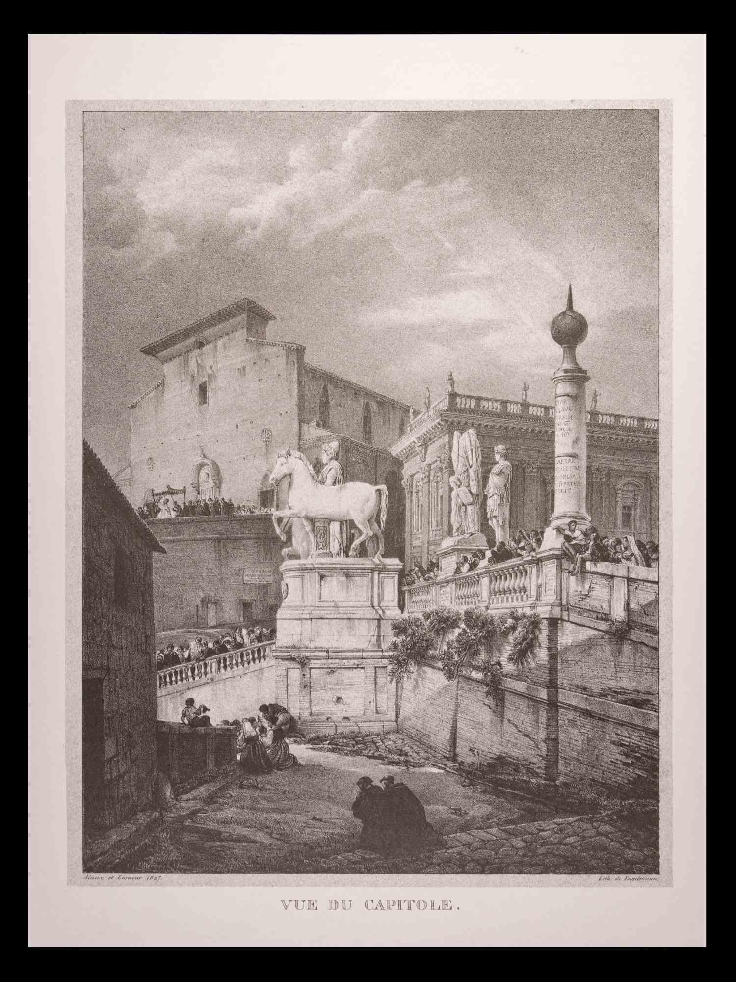 Römische Tempel und Ruinen ist ein Vintage Offsetdruck Kunstwerk auf Papier, realisiert nach G. Engelmann (1788-1839), im späten 20.

Das Kunstwerk ist auf der Platte signiert. In sehr gutem Zustand.

Das Kunstwerk stellt einen römischen Tempel dar.