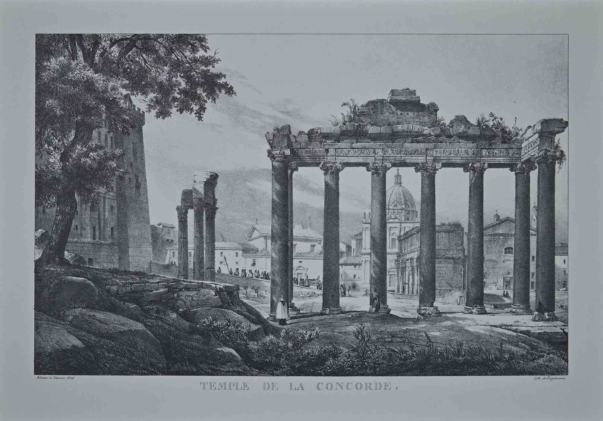 Roman Temples - Offset After G. Engelmann - Late 20th Century - Gray Landscape Print by Godefroy Engelmann