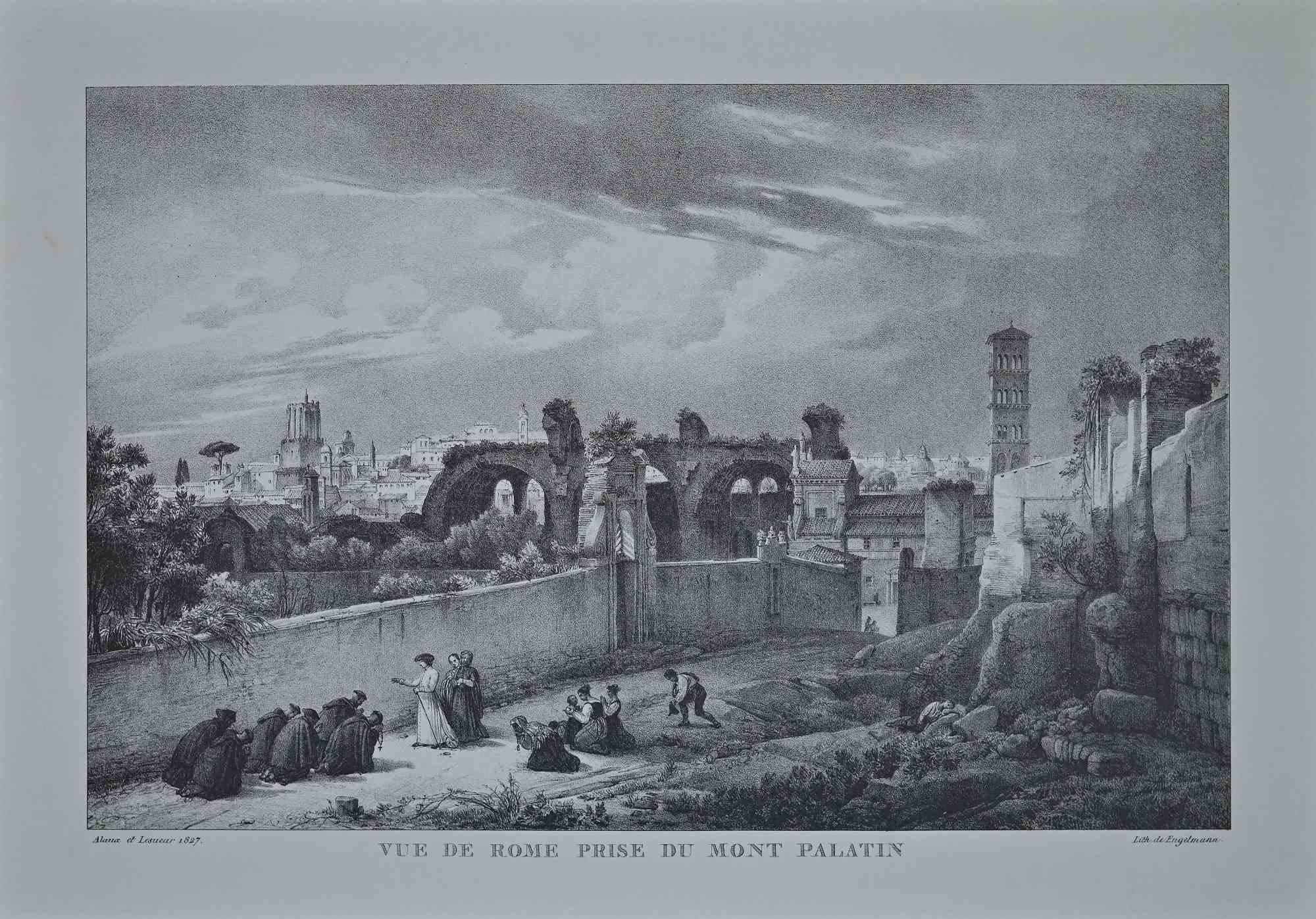 Godefroy Engelmann Landscape Print - Roman Temples - Offset After G. Engelmann - Late 20th Century