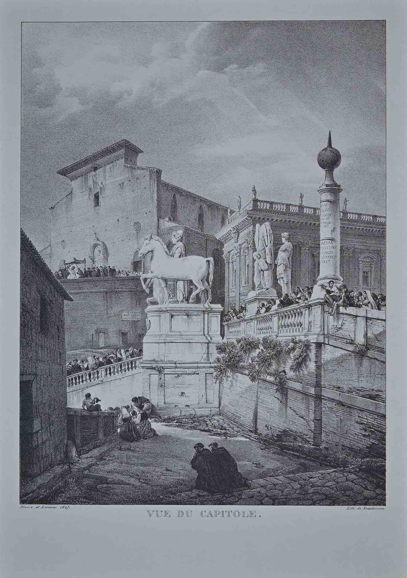 Roman Temples - Offset Prints after G. Engelmann - Late 20th Century - Gray Figurative Print by Godefroy Engelmann