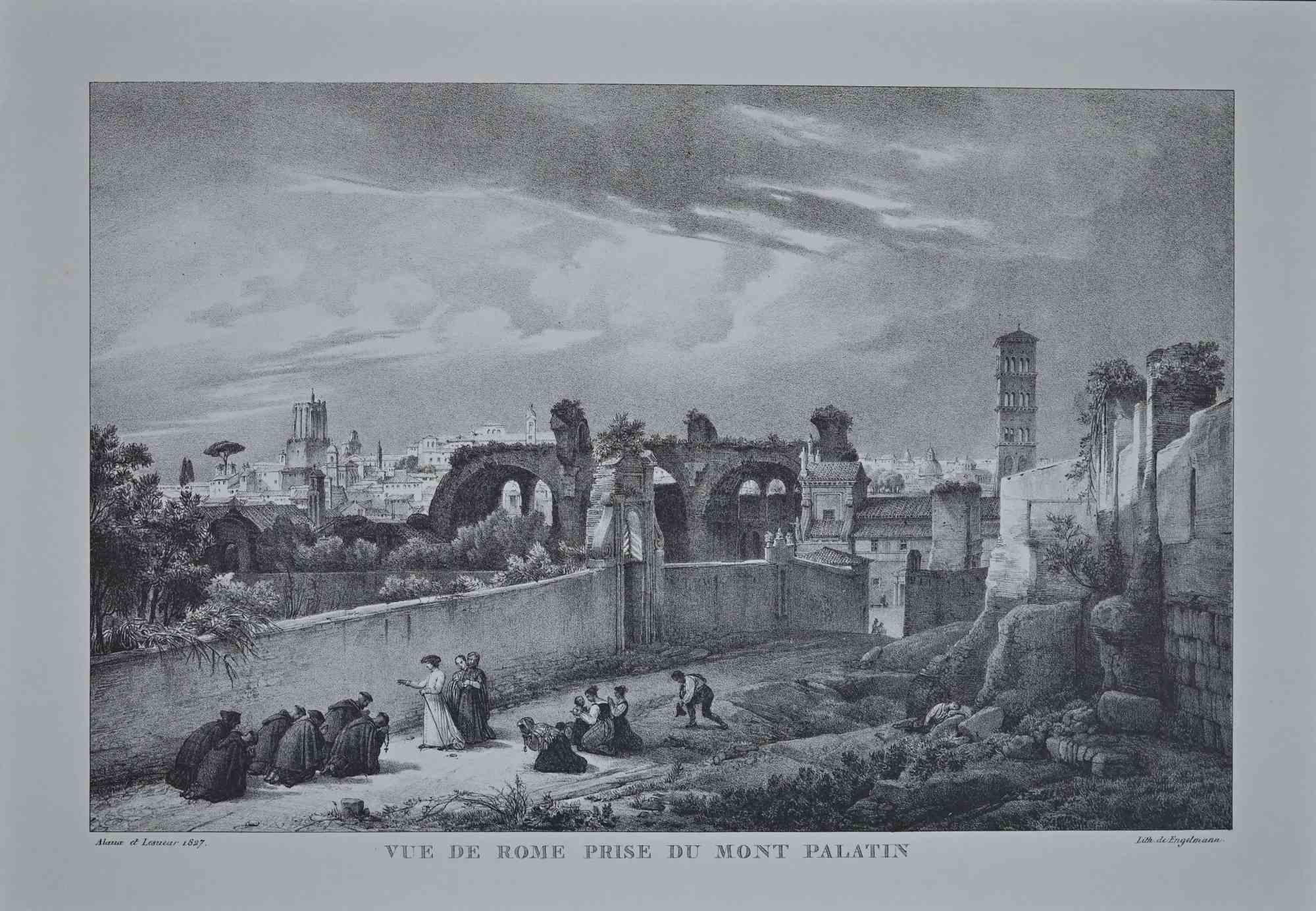 Roman Temples and Ruins is a vintage offset print artwork on paper, realized after G. Engelmann (1788-1839), in the late 20th century.

The artwork is signed on the plate. In very good condition.

The artwork represents a roman temple. The artwork