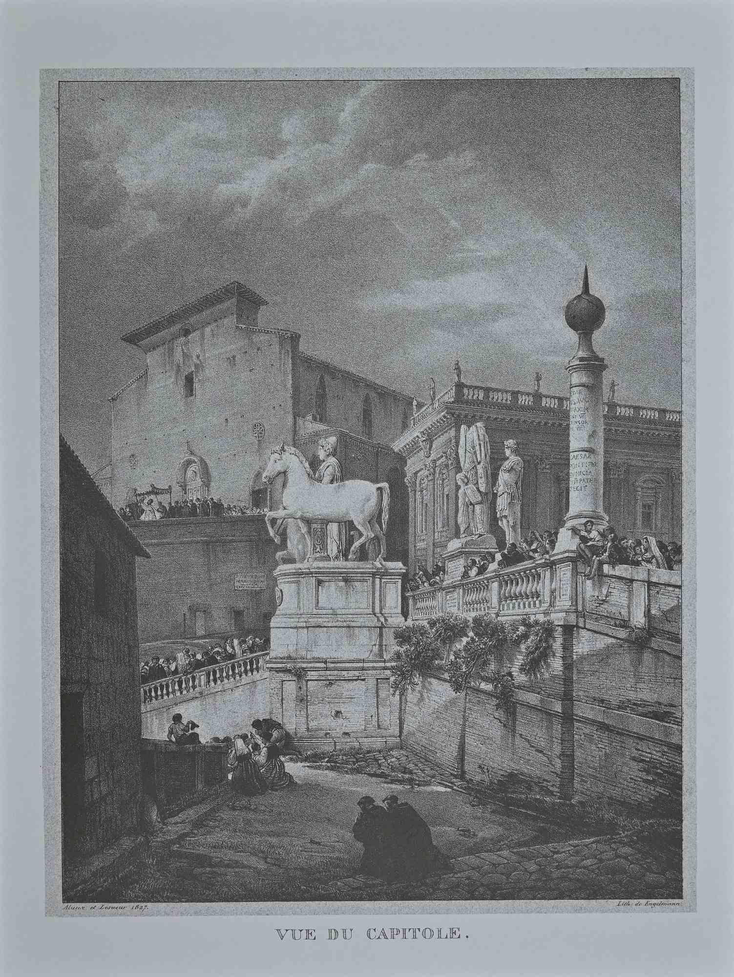Roman Temples - Suite of Vintage Print by G. Engelmann - Late 20th Century - Gray Landscape Print by Godefroy Engelmann