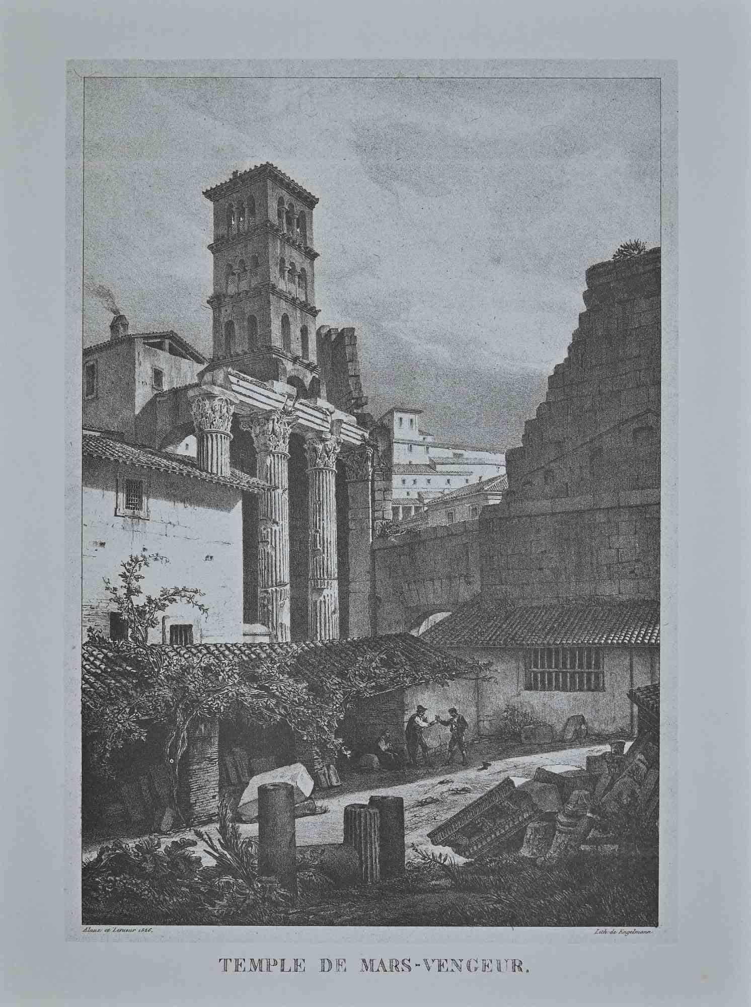 Roman Temples - Suite of Vintage Prints by G. Engelmann - Late 20th Century - Gray Landscape Print by Godefroy Engelmann
