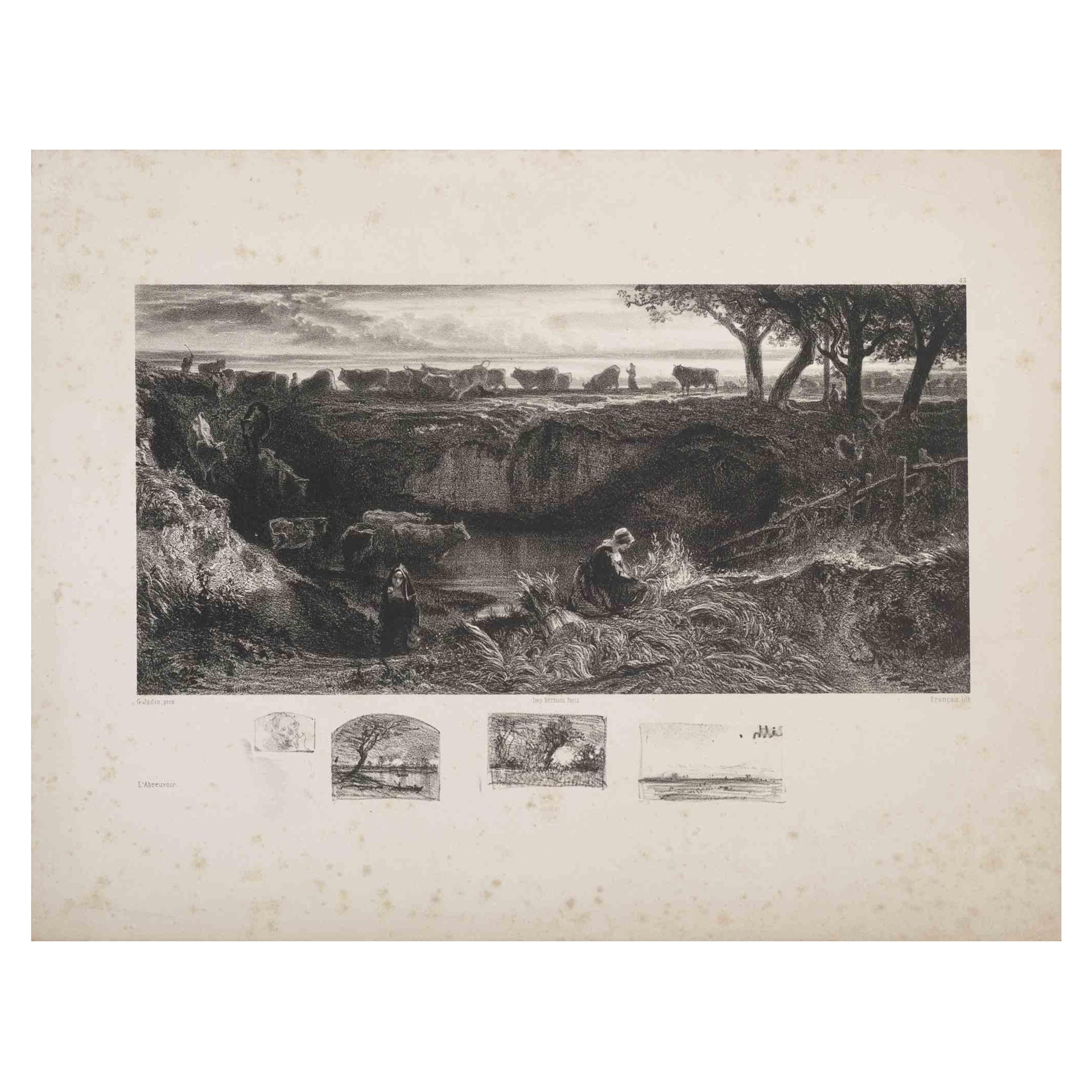Abstrakte Komposition ist eine Original-Lithographie auf Papier, die nach Godefroy Jadin im späten 19. Jahrhundert realisiert wurde.

Gute Bedingungen.

Signiert auf der Platte.

Das Kunstwerk wird durch weiche Striche in einer ausgewogenen