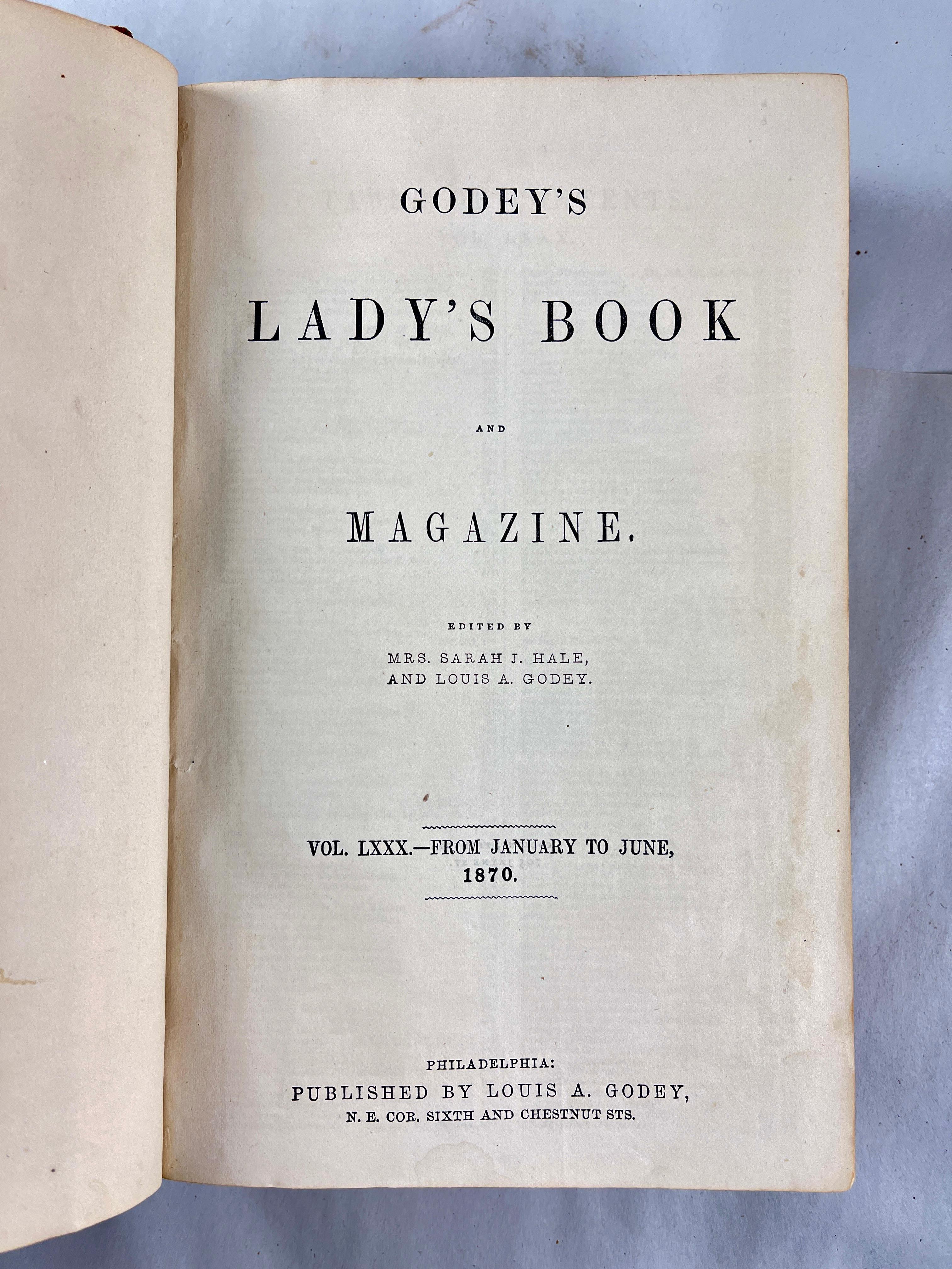 Godey's Lady's Book, Ledereinband, Band LXXX - Ausgabe 1870 im Zustand „Relativ gut“ im Angebot in Philadelphia, PA