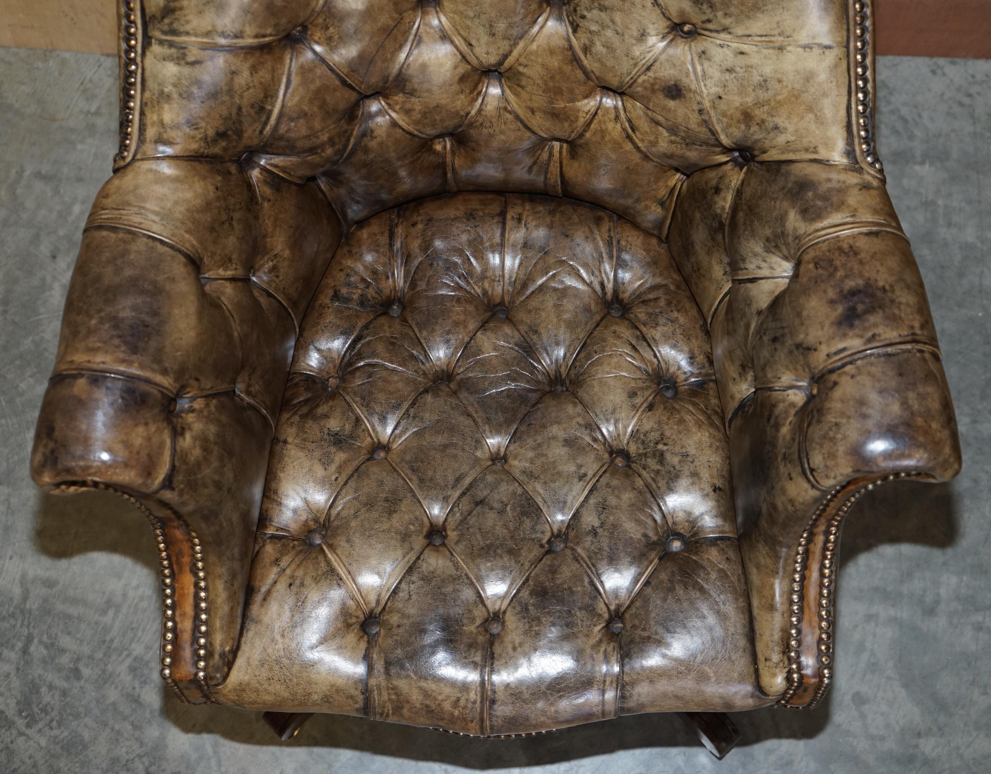 Hand-Crafted Godfather Hillcrest Cigar Brown Leather Chesterfield Directors Captains Chair
