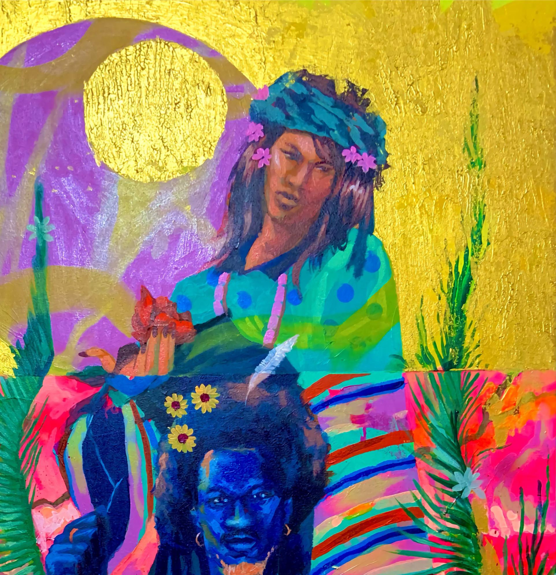 Fusione culturale -21° secolo, Contemporaneo, Pittura figurativa, Arte femminile - Painting Espressionista di Godfrey Chukwuebuka 
