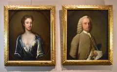 Portraits English Couple 18th Century Kneller Man Woman Old master Oil on canvas