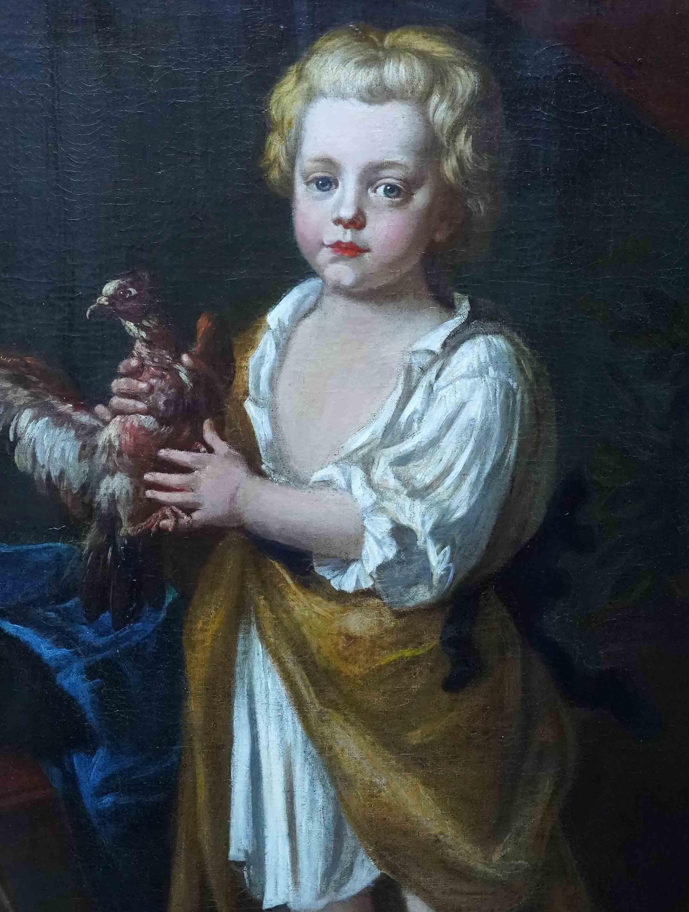 Portrait of a Boy with Bird - British 17th century art Old Master oil painting - Old Masters Painting by Godfrey Kneller