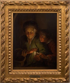 Old Woman and Boy with Candles, Oil on Panel, 1800s