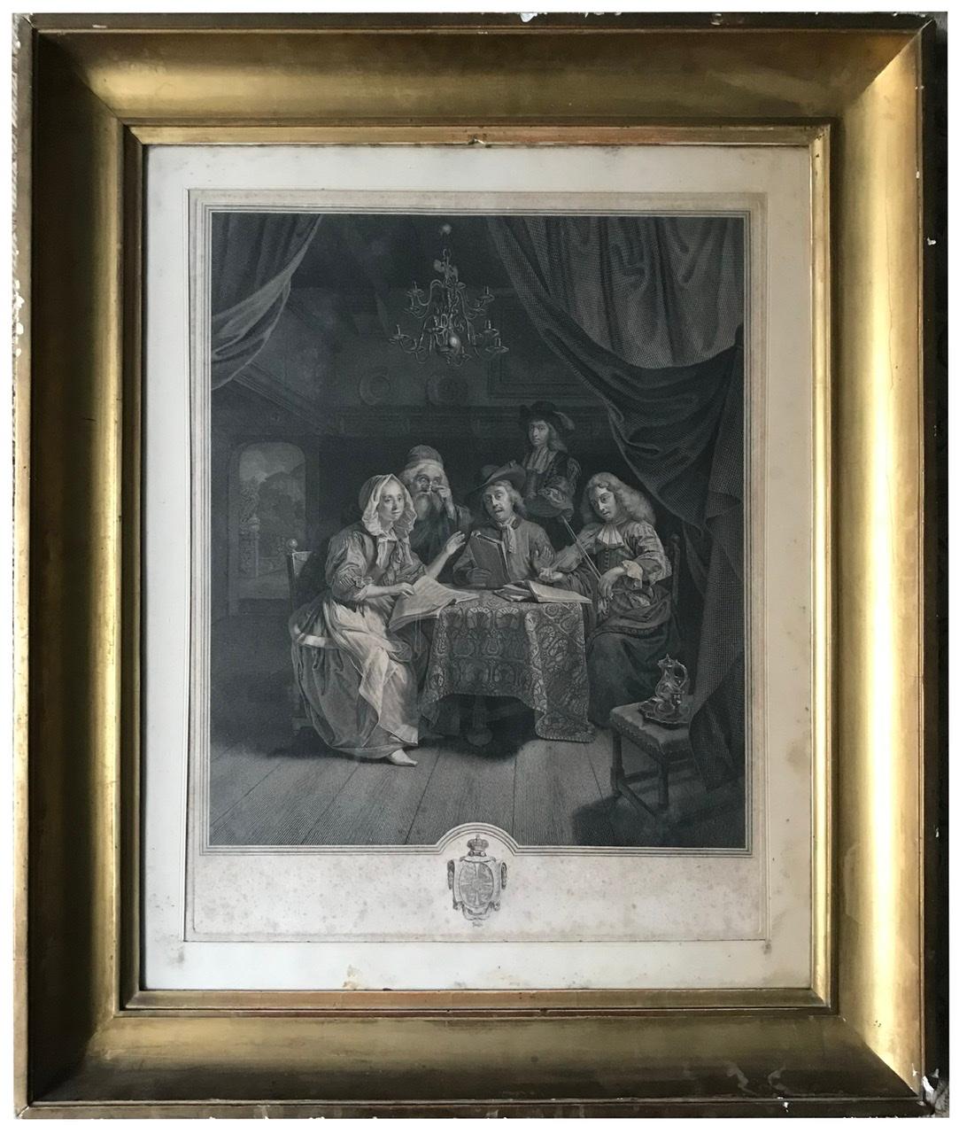 Gravé « Le concert de la famille », gravure du 18ème siècle de Georg Wille pour Godfried Schalcken en vente