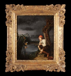 Retrato de un joven pescador en un paisaje