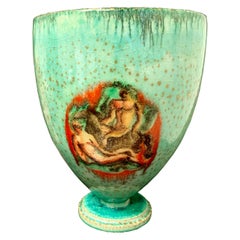 "Gods, Goddesses and Horses, " Art Deco Vase with Nudes, Sea Green Glaze