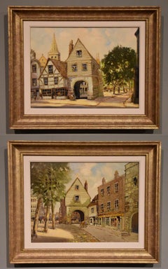 Oil Painting Pair by Godwin Bennett "The College Gate, Rochester"