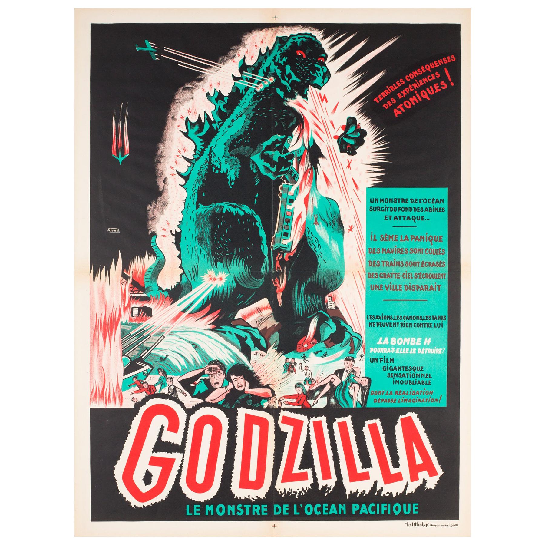 "Godzilla" Original French Film Movie Poster, A. Poucel, R1954 Rare Vintage