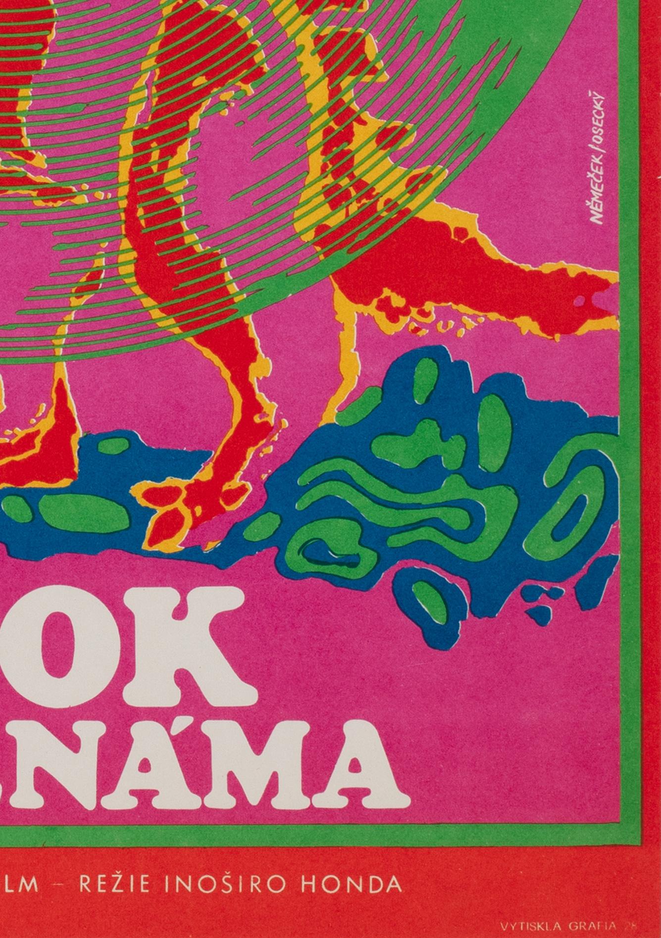 Papier Affiche A3 tchèque du film Godzilla vs Monster Zero, MIROSLAV NEMECEK, 1971 en vente