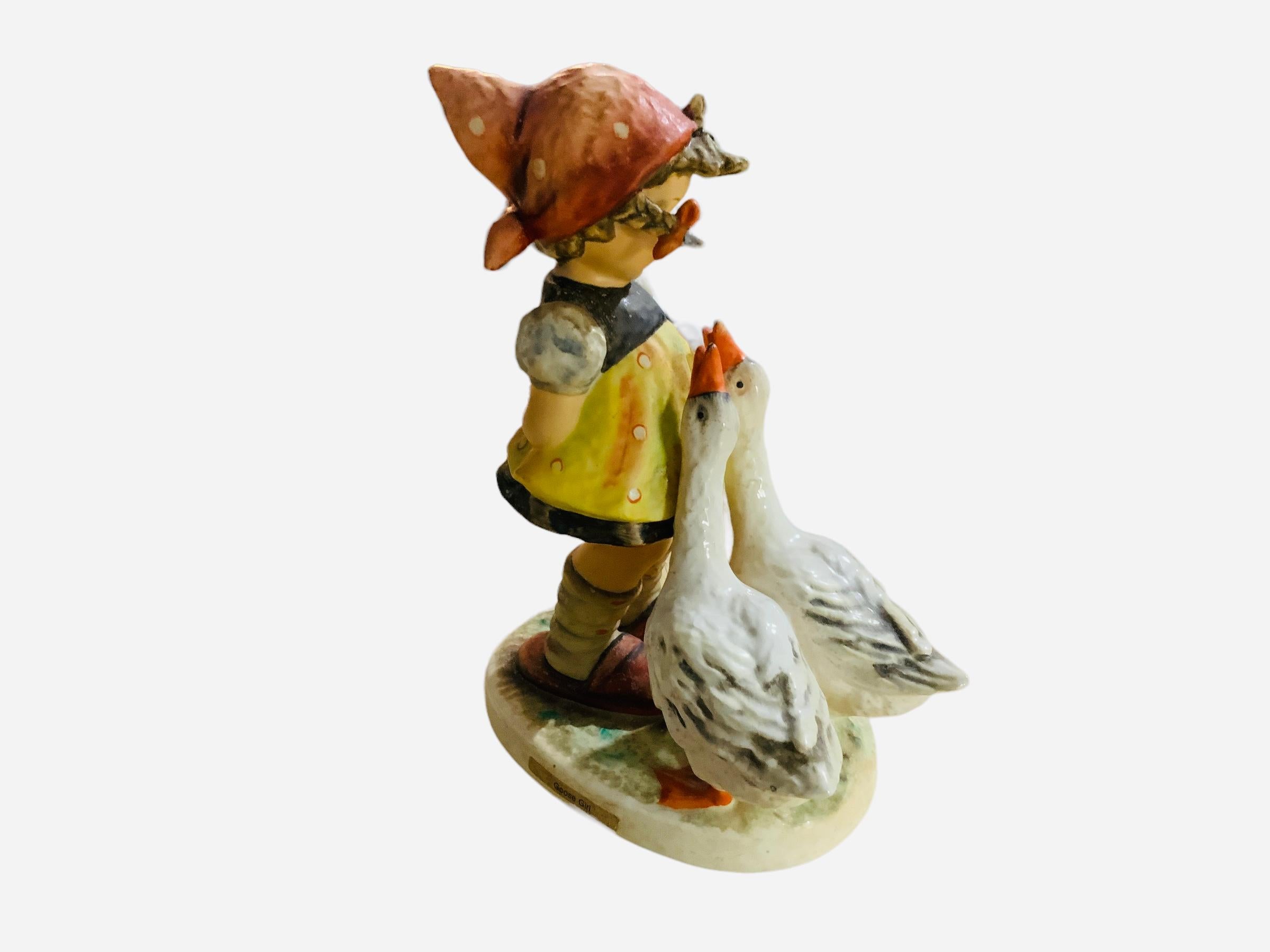Romantic Goebel Company Hummel Porcelain Figurine Girl “Goose Girl” For Sale