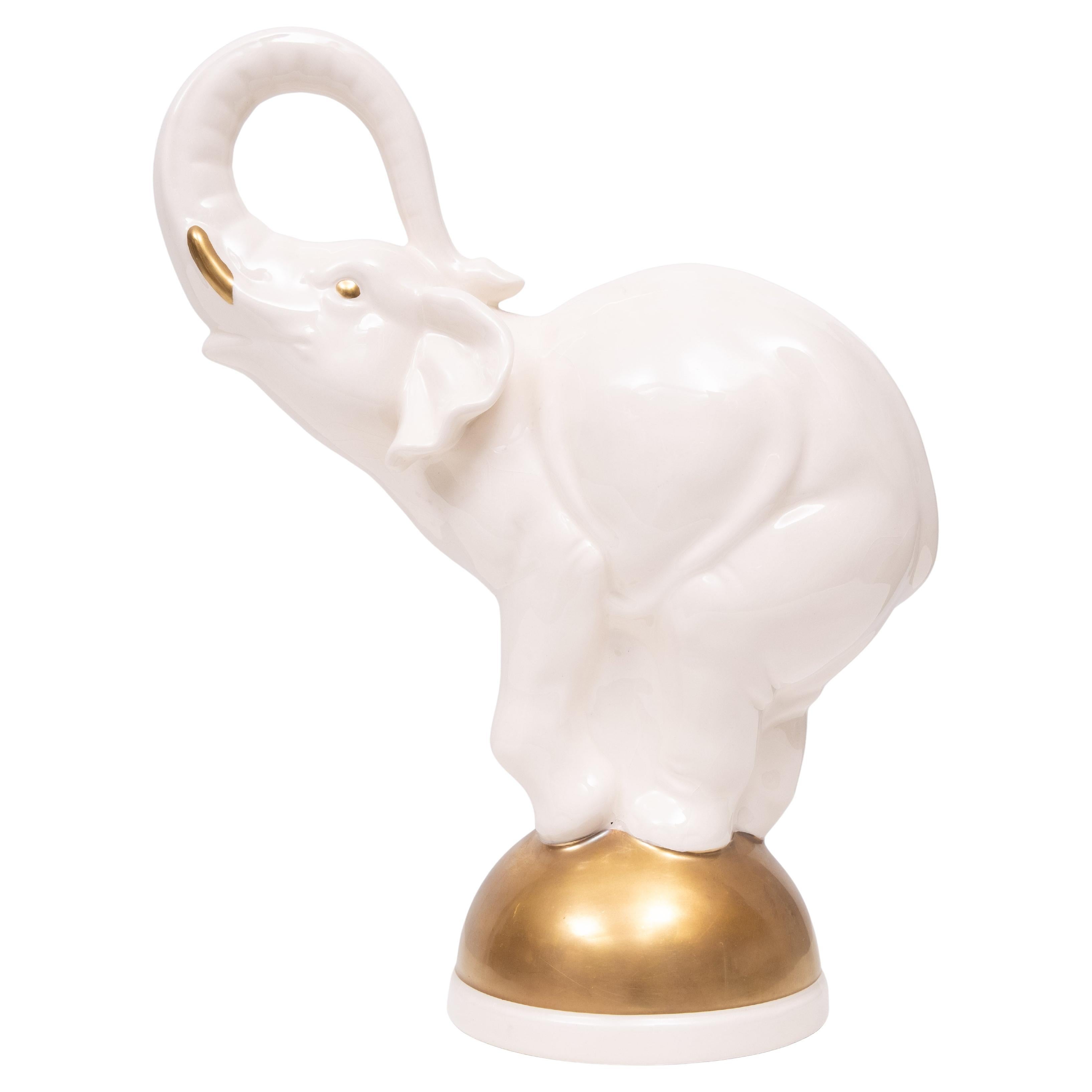 Goebel  large Ceramic Elephant balancing on Golden Ball  1970s Germany