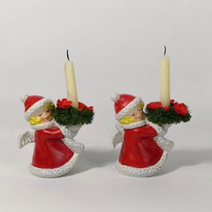 Goebel Pair of Vintage Angel Porcelain Candlesticks Christmas Holiday Ornaments