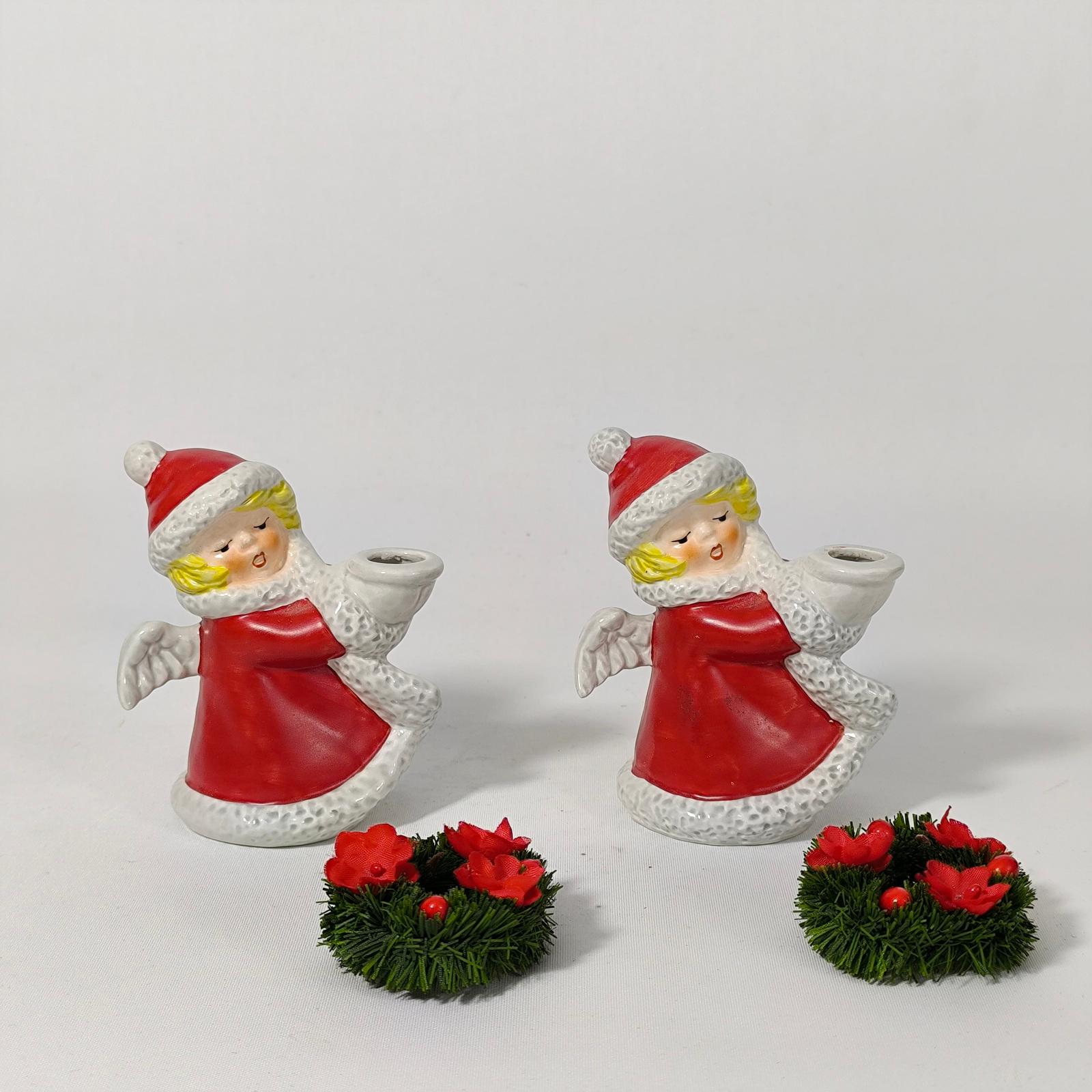 Allemand Goebel, paire de chandeliers vintage en porcelaine Angel, ornements de Noël et de Noël en vente