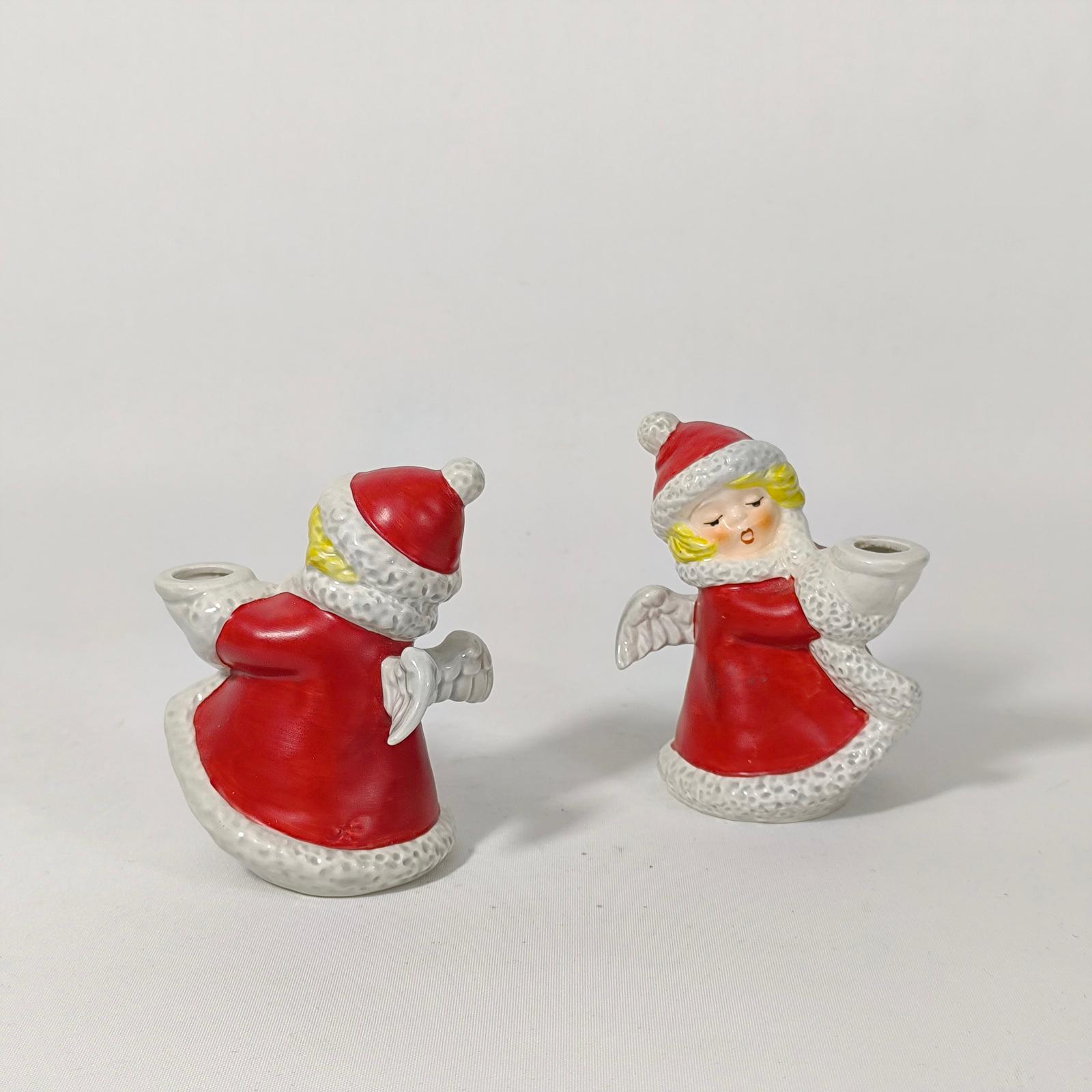 Peint à la main Goebel, paire de chandeliers vintage en porcelaine Angel, ornements de Noël et de Noël en vente