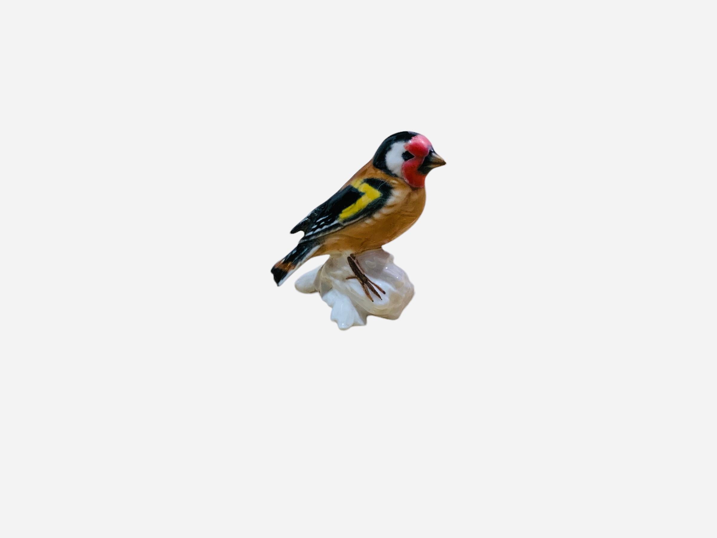 Art Nouveau Goebel Porcelain Hand Painted Bird Figurine of a European Goldfinch