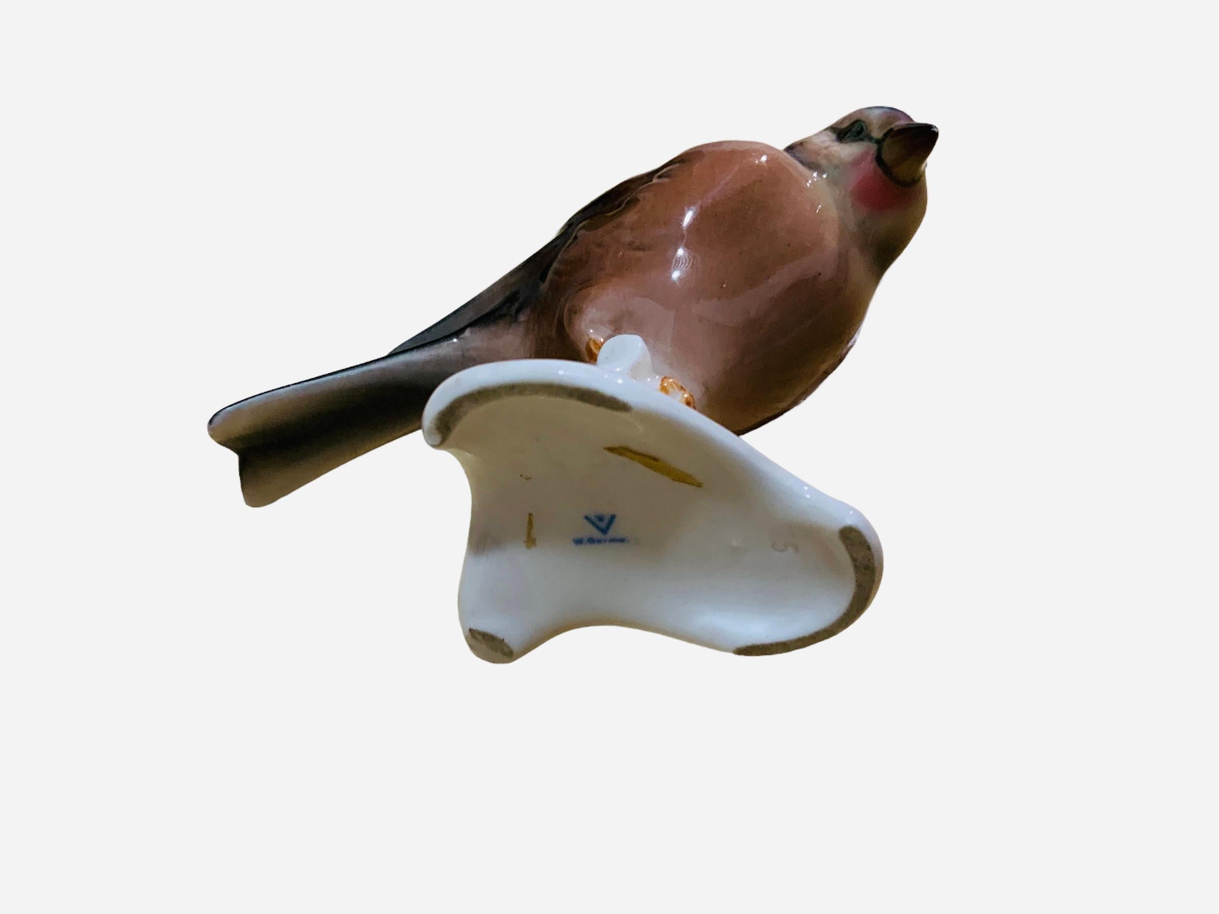 Art Nouveau Goebel Porcelain Hand Painted Bird Figurine of a Goldfinch For Sale