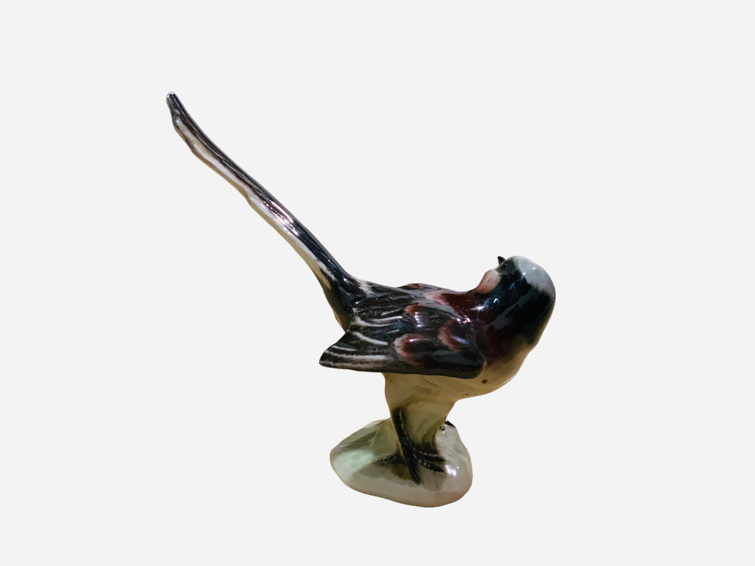 Art Nouveau Goebel Porcelain Hand Painted Bird Figurine of a Long Tailed Titmouse For Sale