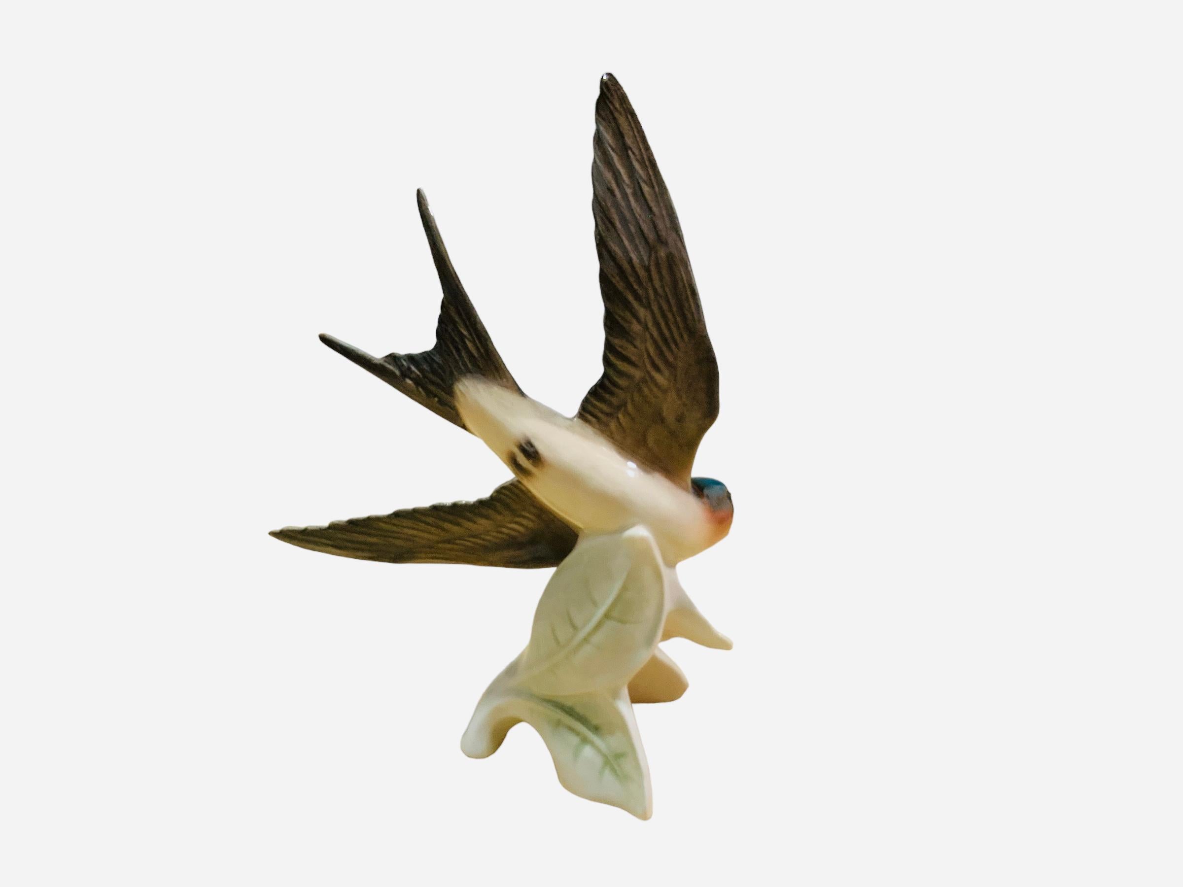 German Goebel Porcelain Hand Painted Bird Figurine Of A Red Rumped Swallow