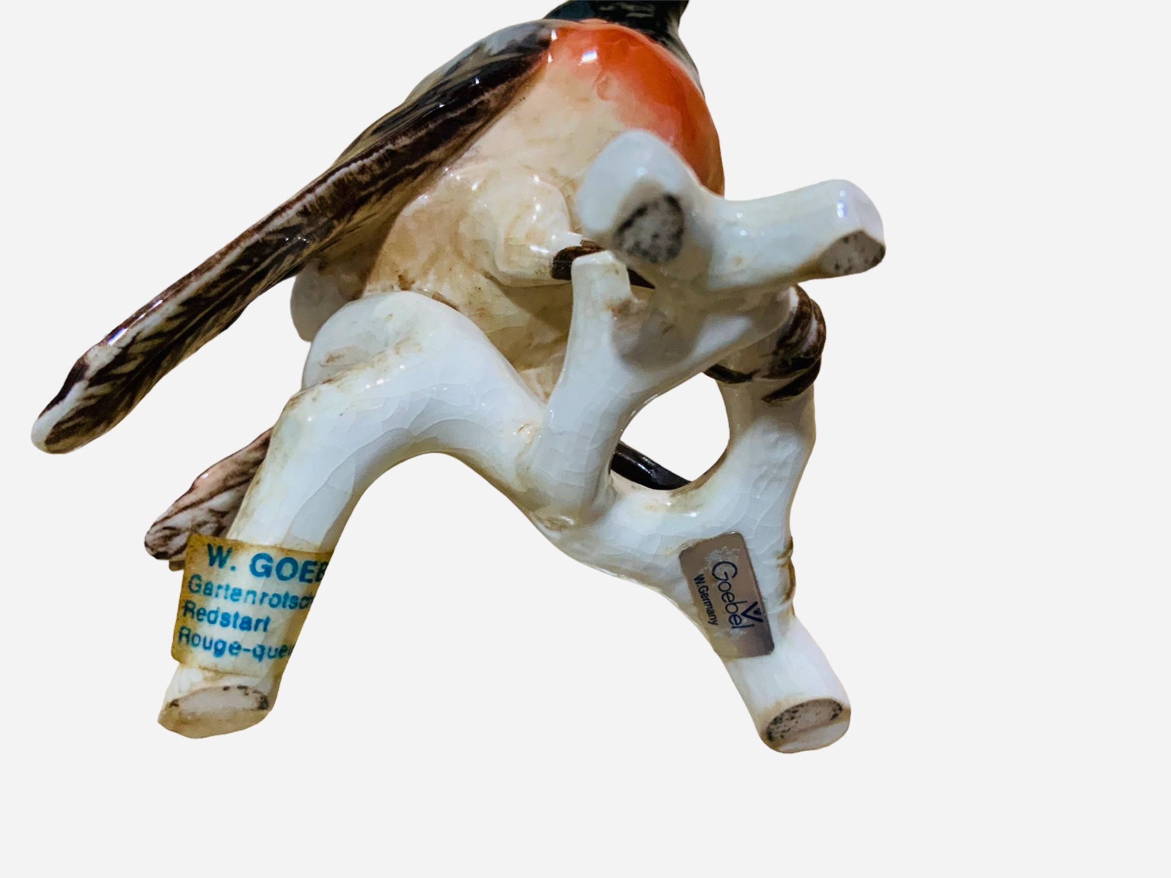 German Goebel Porcelain Hand Painted Bird Figurine of a Redstart