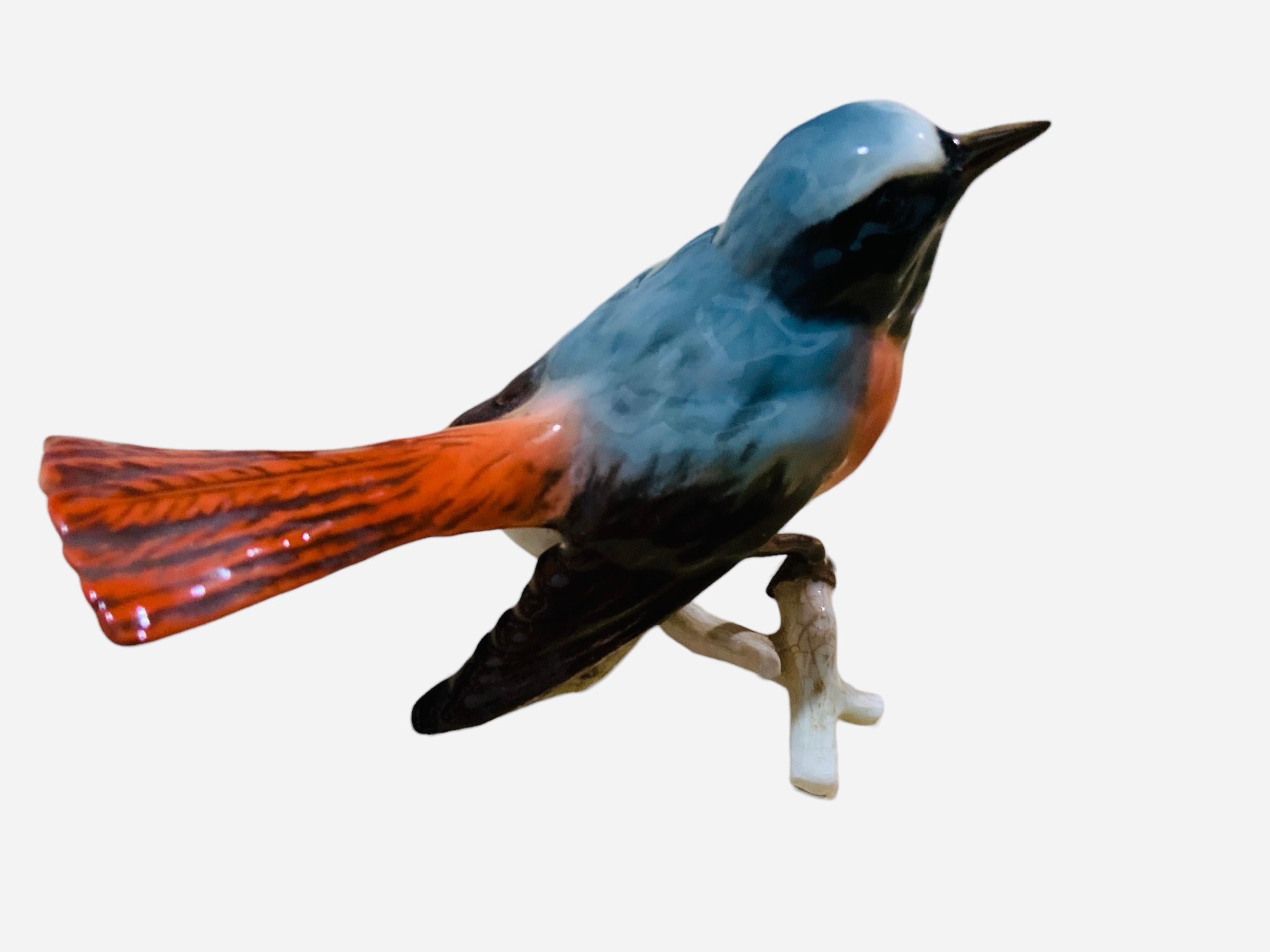 Molded Goebel Porcelain Hand Painted Bird Figurine of a Redstart