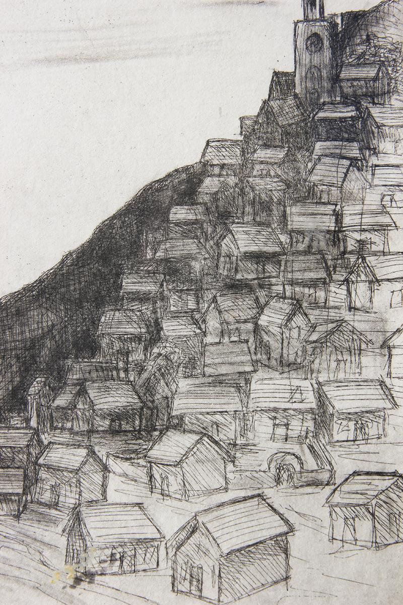 “Hard Ground Roulette” Mountain Side Village Etching Edition 6/7 For Sale 2