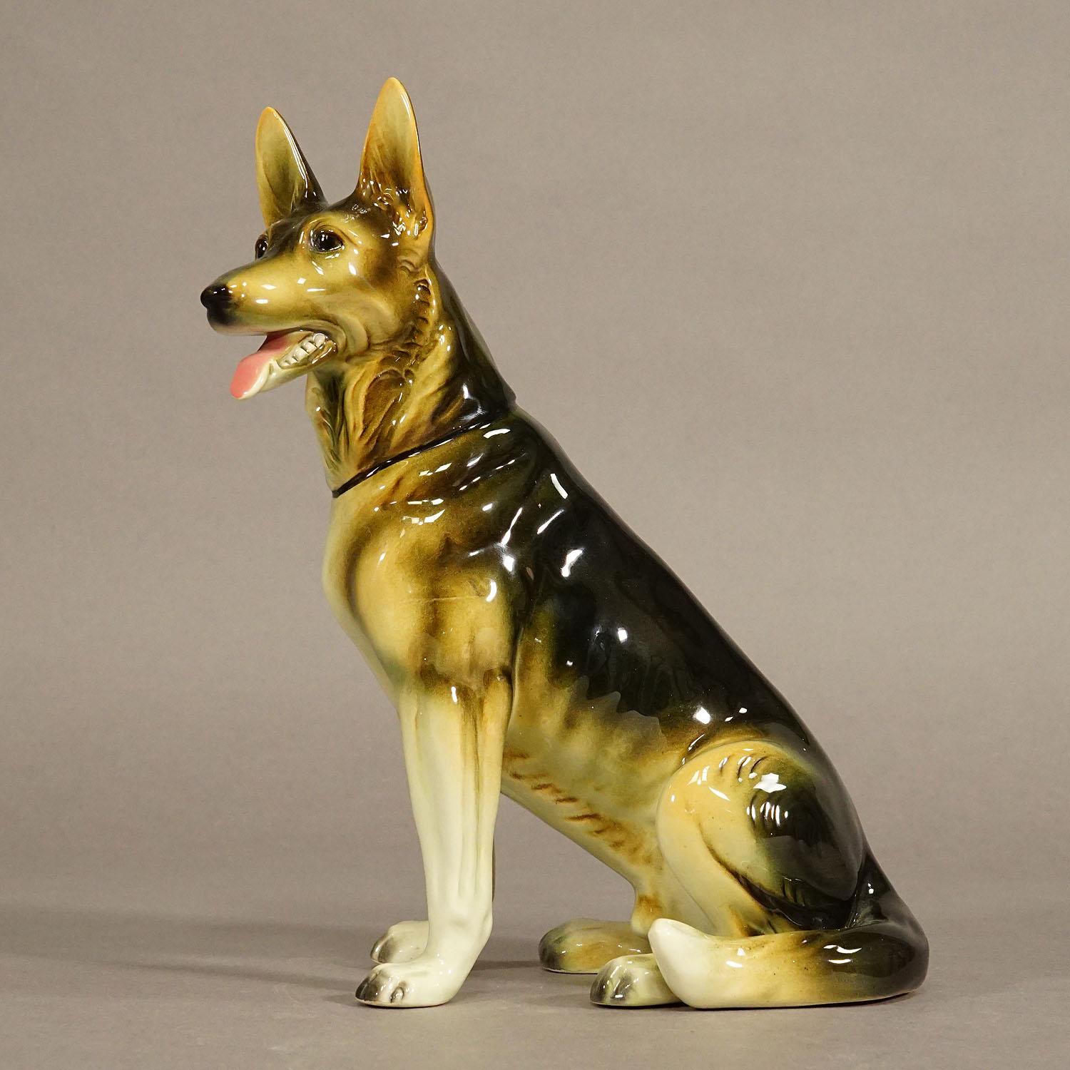 Goeble Porcelain Figurine of a German Shepherd Dog

A vintage hand painted porcelain figurine of a German shepherd dog. Manufactured by Goebel in the late 20th Century. A large vintage vitrine object in excellent condition. The Goeble hallmark is