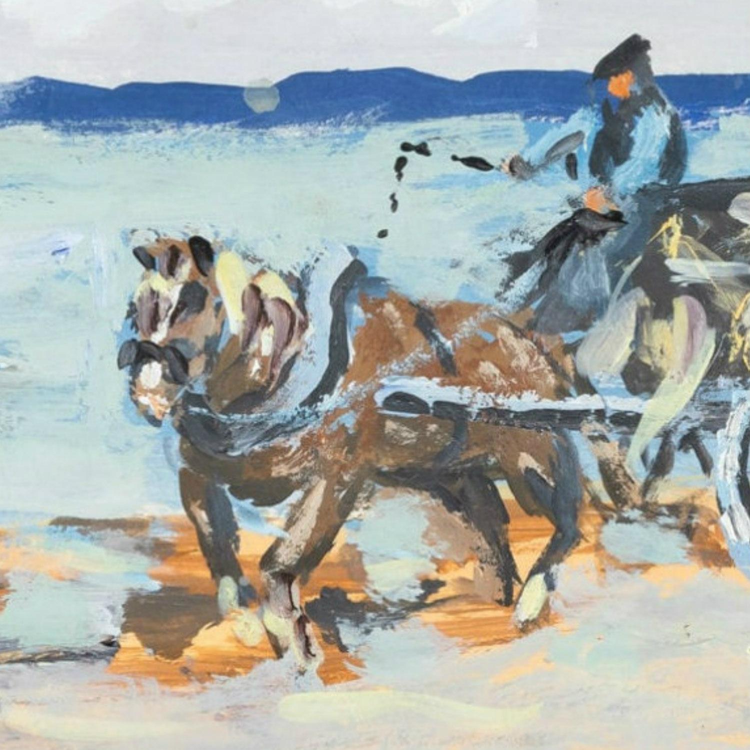 Goémonier à Avranches by Fanch Lel, Small 2013 Gouache on Board Painting, Signed 2
