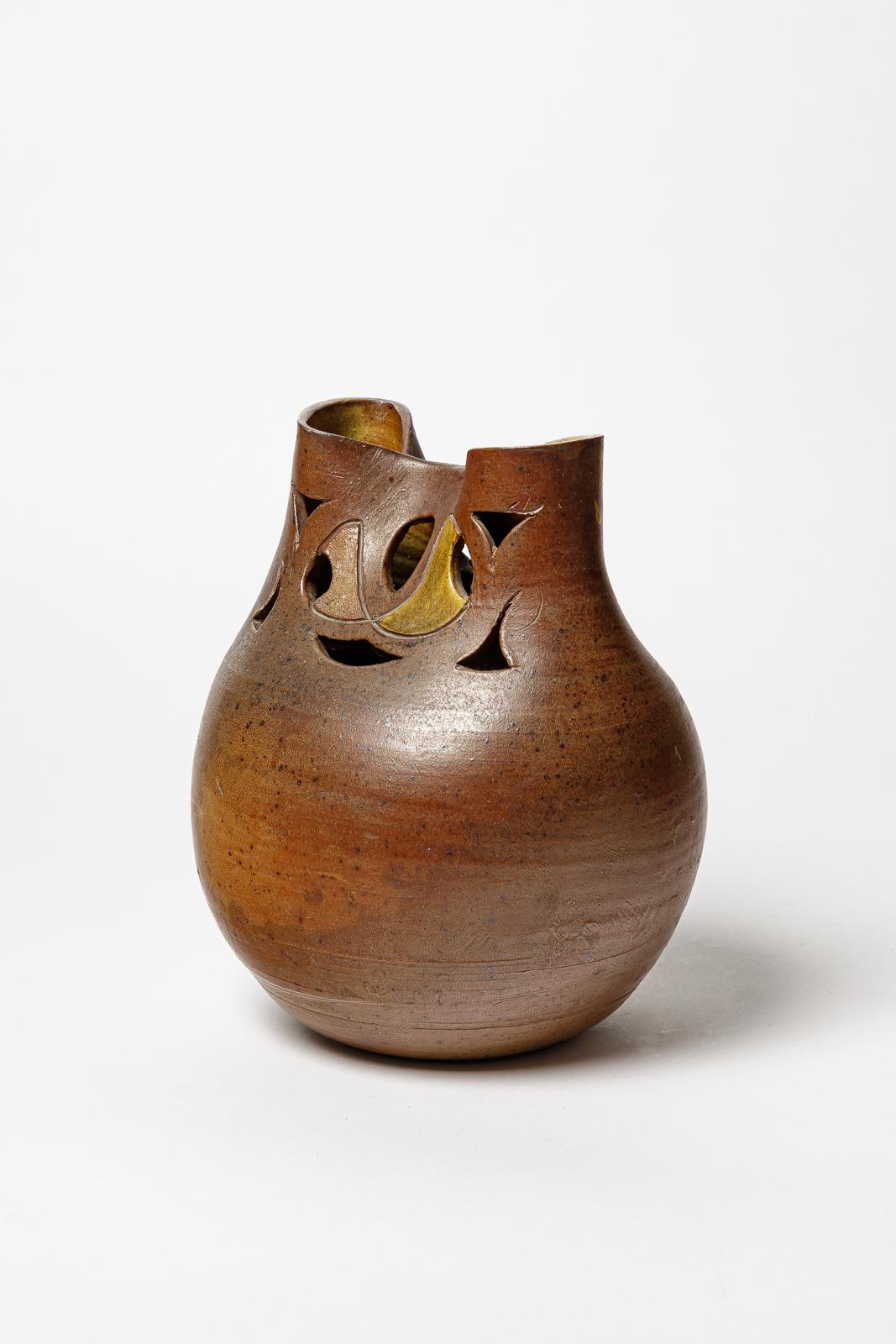 Mid-Century moderno Martin Goerges Martin Vaso astratto in ceramica marrone di design del XX secolo  25 cm in vendita