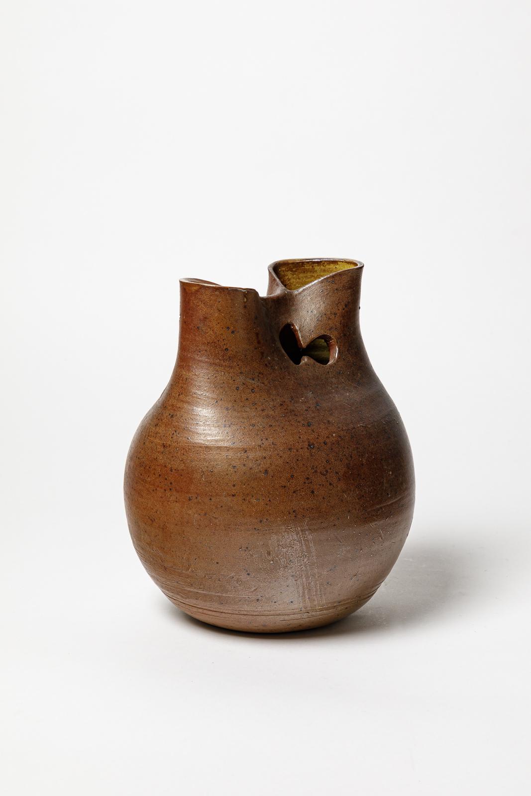 Francese Martin Goerges Martin Vaso astratto in ceramica marrone di design del XX secolo  25 cm in vendita