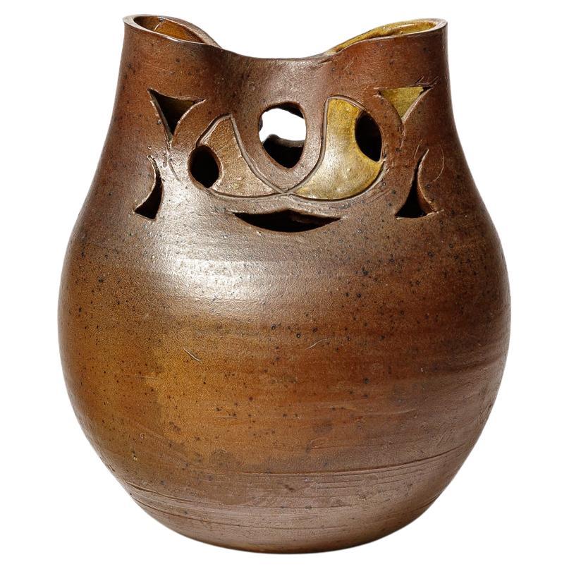 Martin CENTURY DESIGN Vase abstrait en céramique grise brune, design du 20TH CENTURY DESIGN  25 cm