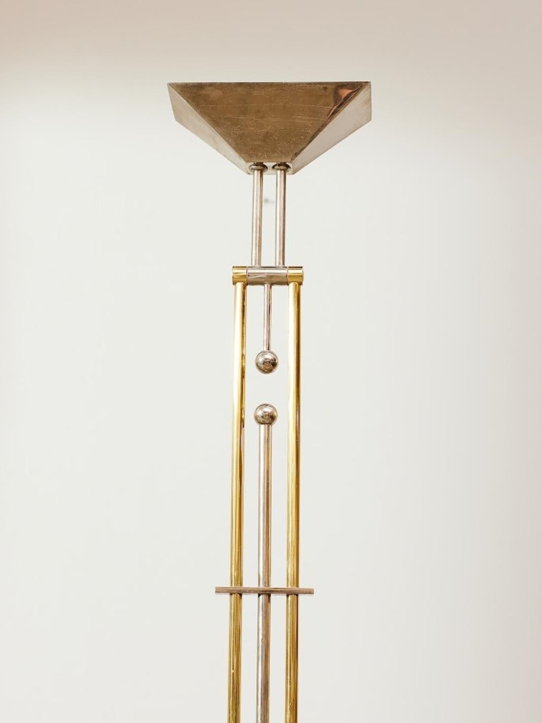 Mid-Century Modern Goetz Chrome and Brass Adjustable Floor Lamp with Dimmer 1980s Germany