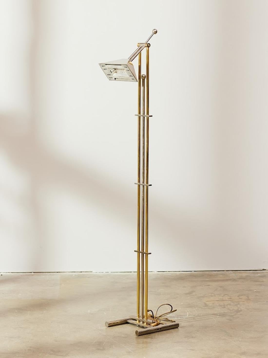 Goetz Chrome and Brass Adjustable Floor Lamp with Dimmer 1980s Germany In Good Condition In Debrecen, HU
