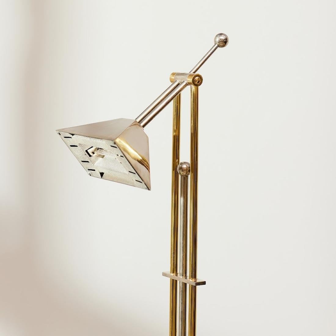 Late 20th Century Goetz Chrome and Brass Adjustable Floor Lamp with Dimmer 1980s Germany