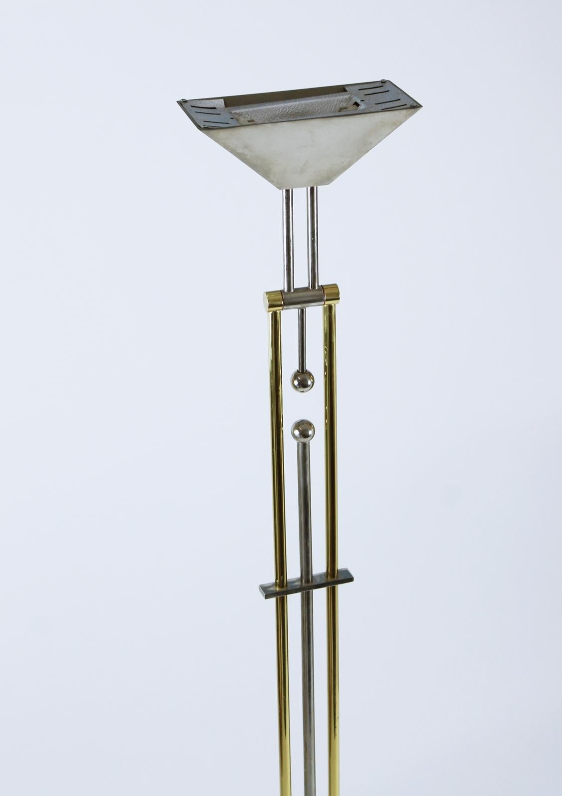 Late 20th Century Goetz Chrome and Brass Adjustable Halogen Floor Lamp with Dimmer, Germany, 1970 For Sale