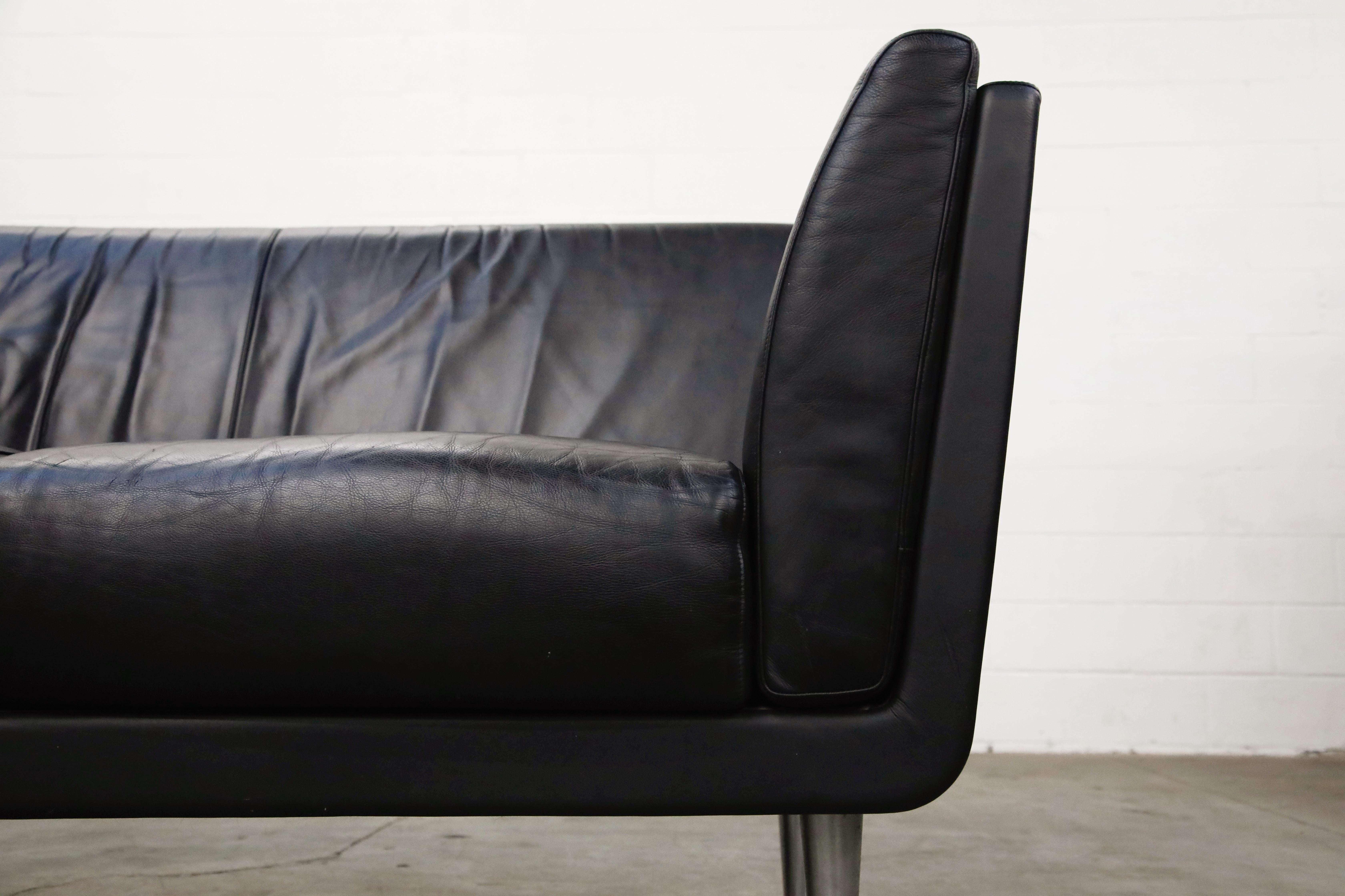 Goetz Sofa by Mark Goetz for Herman Miller in Walnut and Black Leather, Signed 1