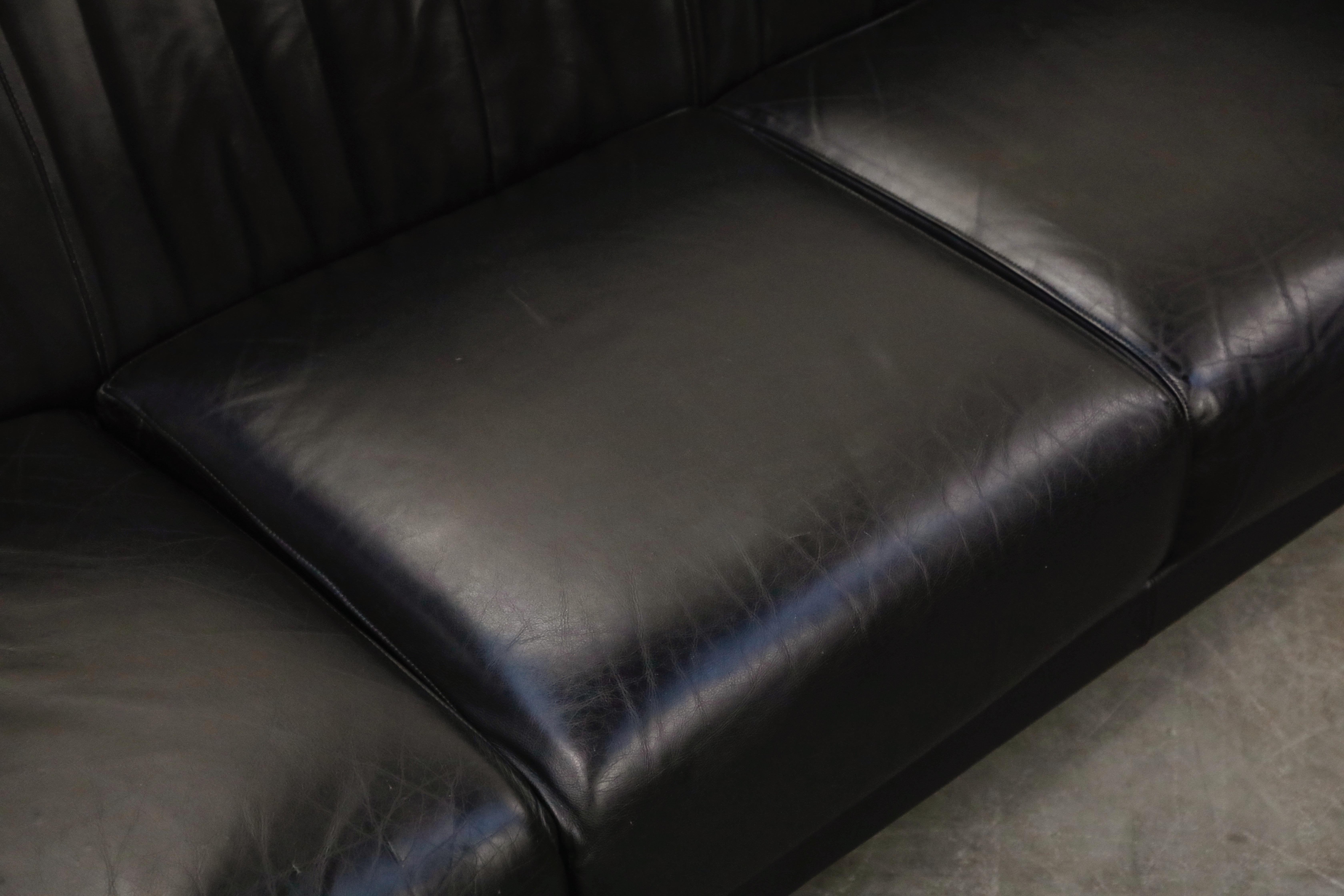 Goetz Sofa by Mark Goetz for Herman Miller in Walnut and Black Leather, Signed 3