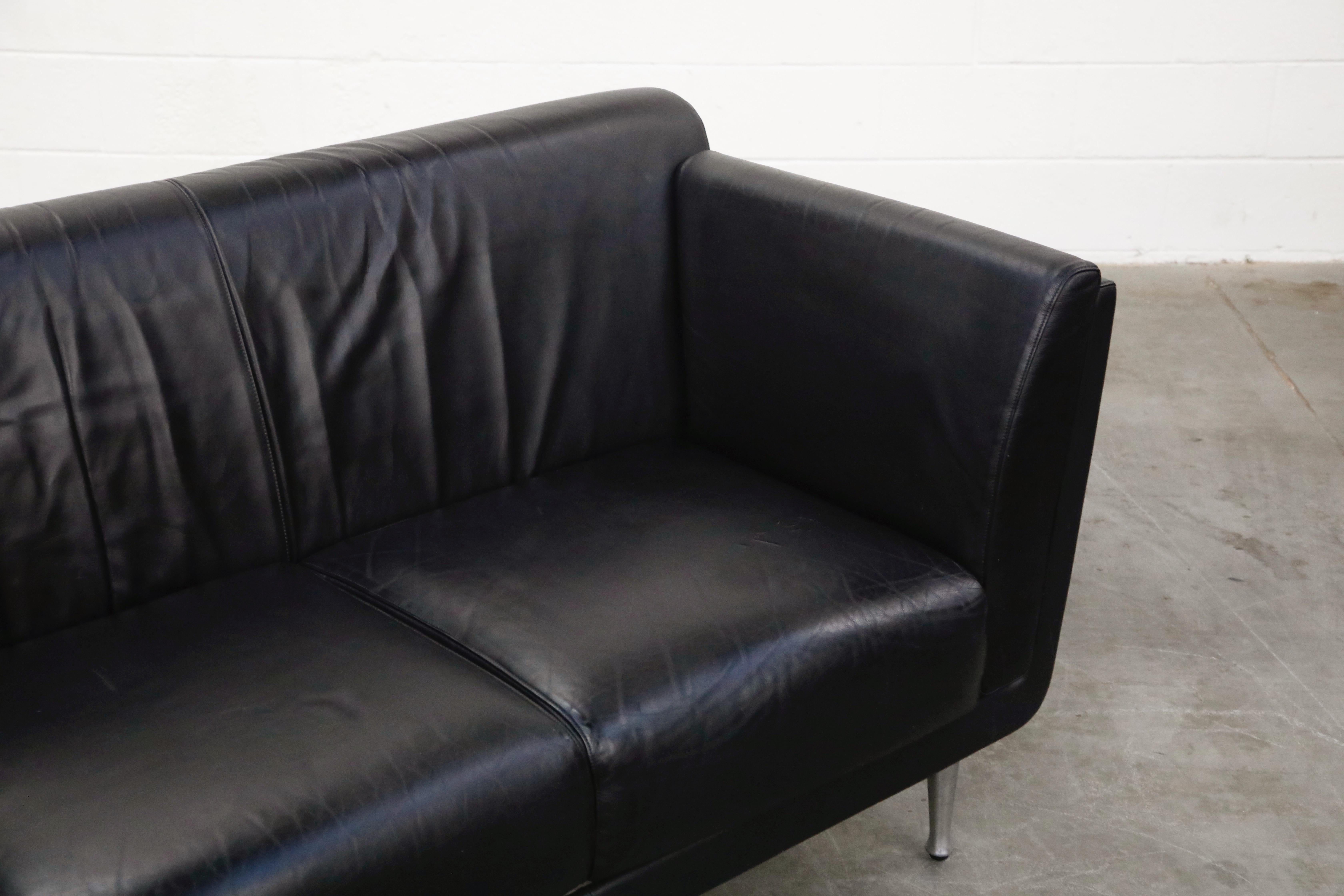 Goetz Sofa by Mark Goetz for Herman Miller in Walnut and Black Leather, Signed 4