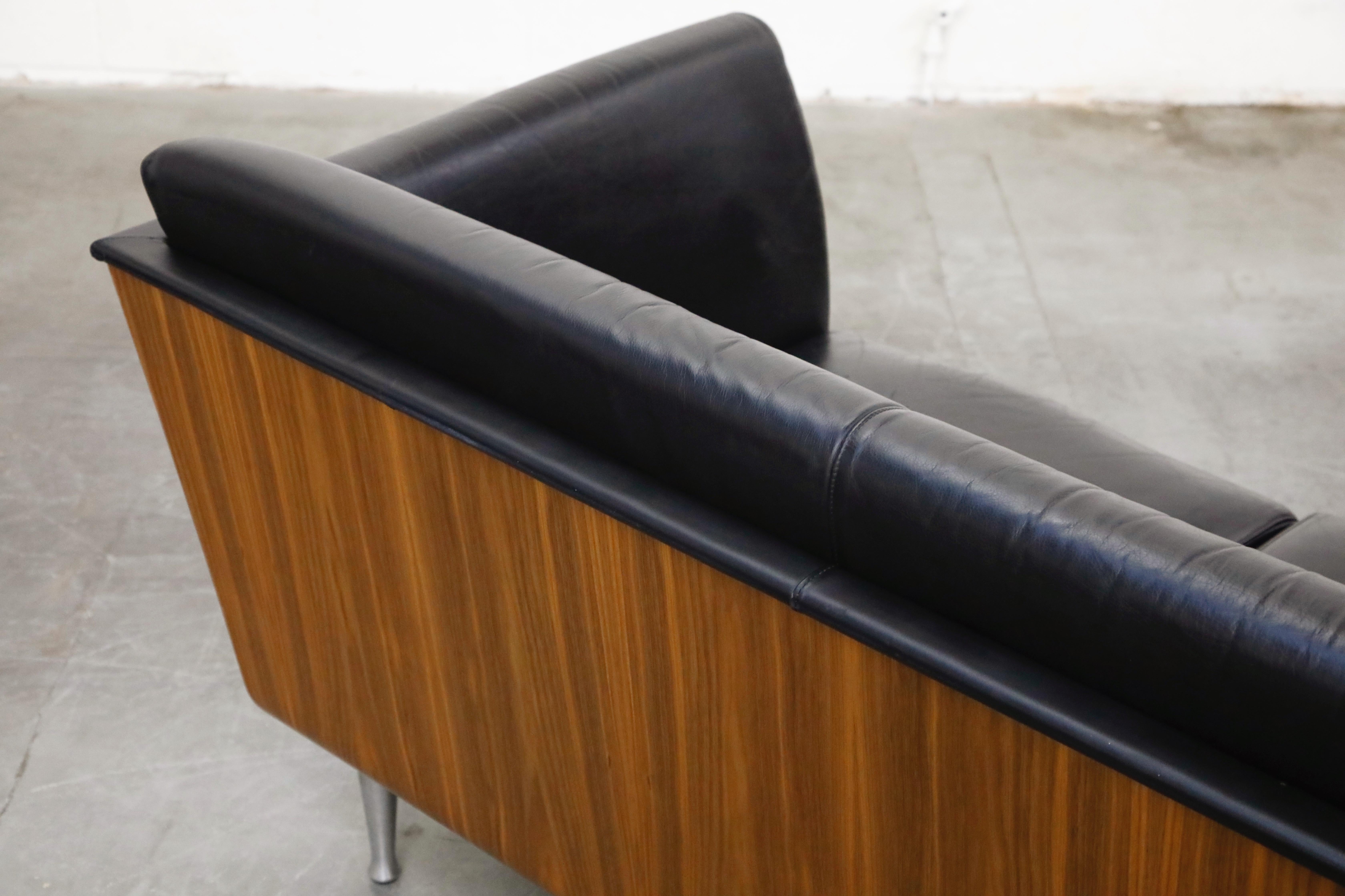 Goetz Sofa by Mark Goetz for Herman Miller in Walnut and Black Leather, Signed 8