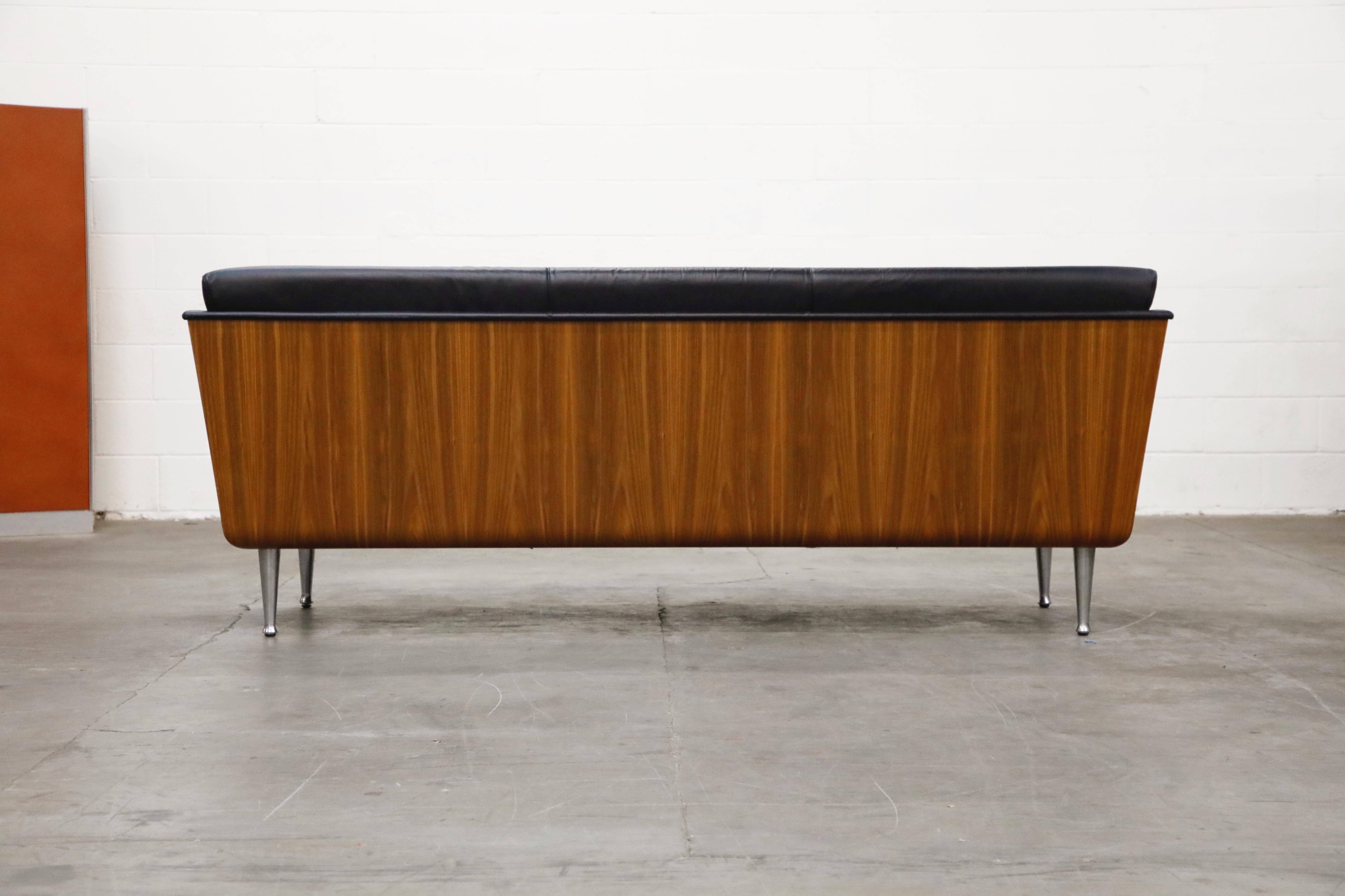 Modern Goetz Sofa by Mark Goetz for Herman Miller in Walnut and Black Leather, Signed