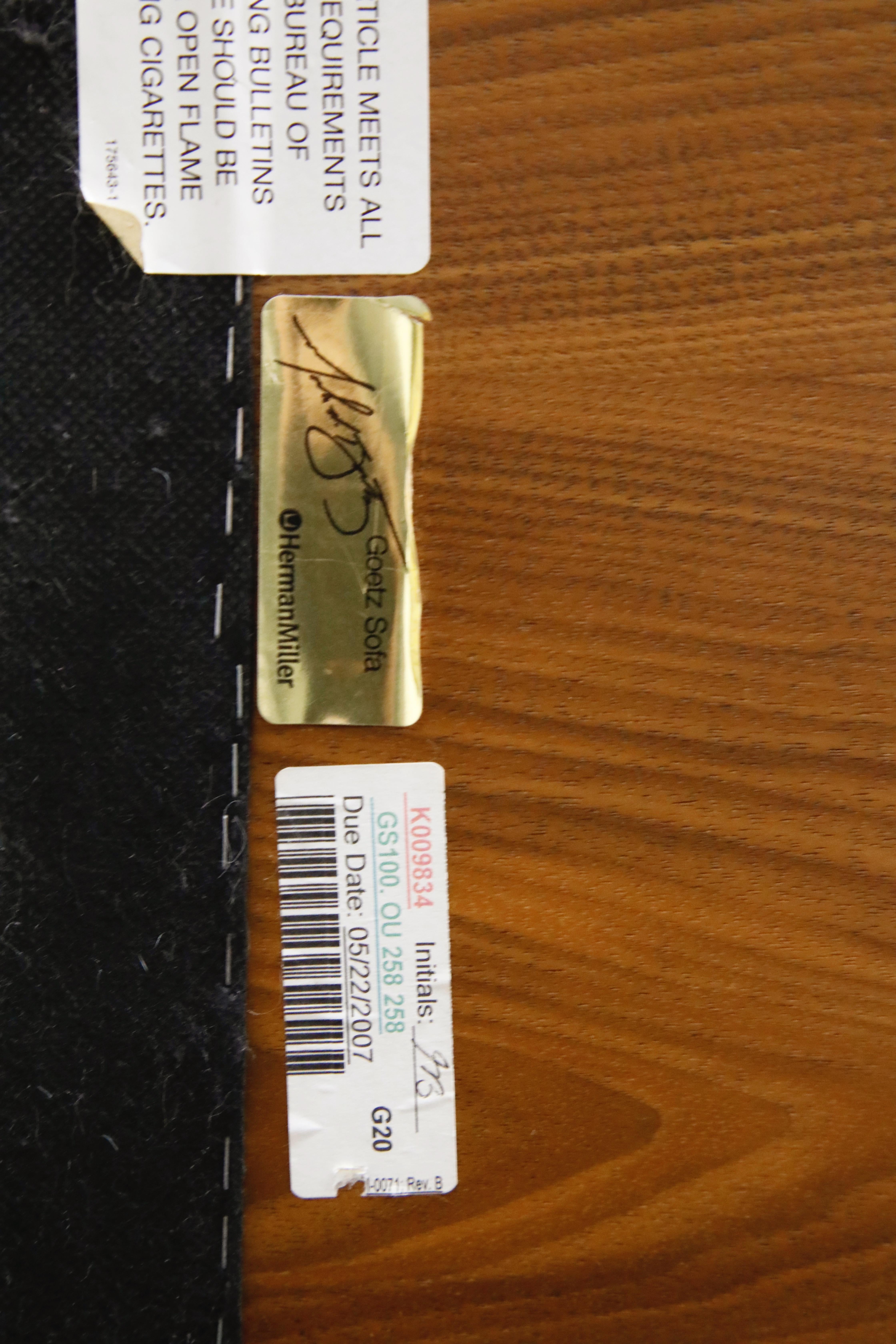 American Goetz Sofa by Mark Goetz for Herman Miller in Walnut and Black Leather, Signed