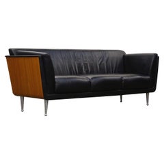 Goetz Sofa by Mark Goetz for Herman Miller in Walnut and Black Leather, Signed