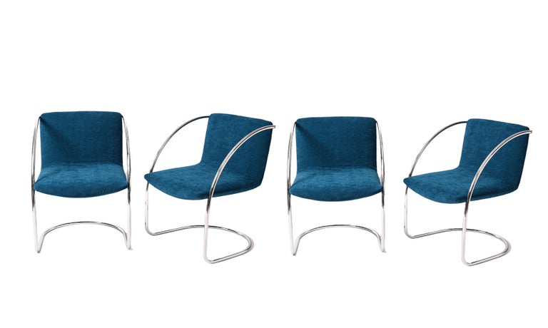 Mid-Century Modern G. Offredi Fabric Blue and Steel Italian Four 