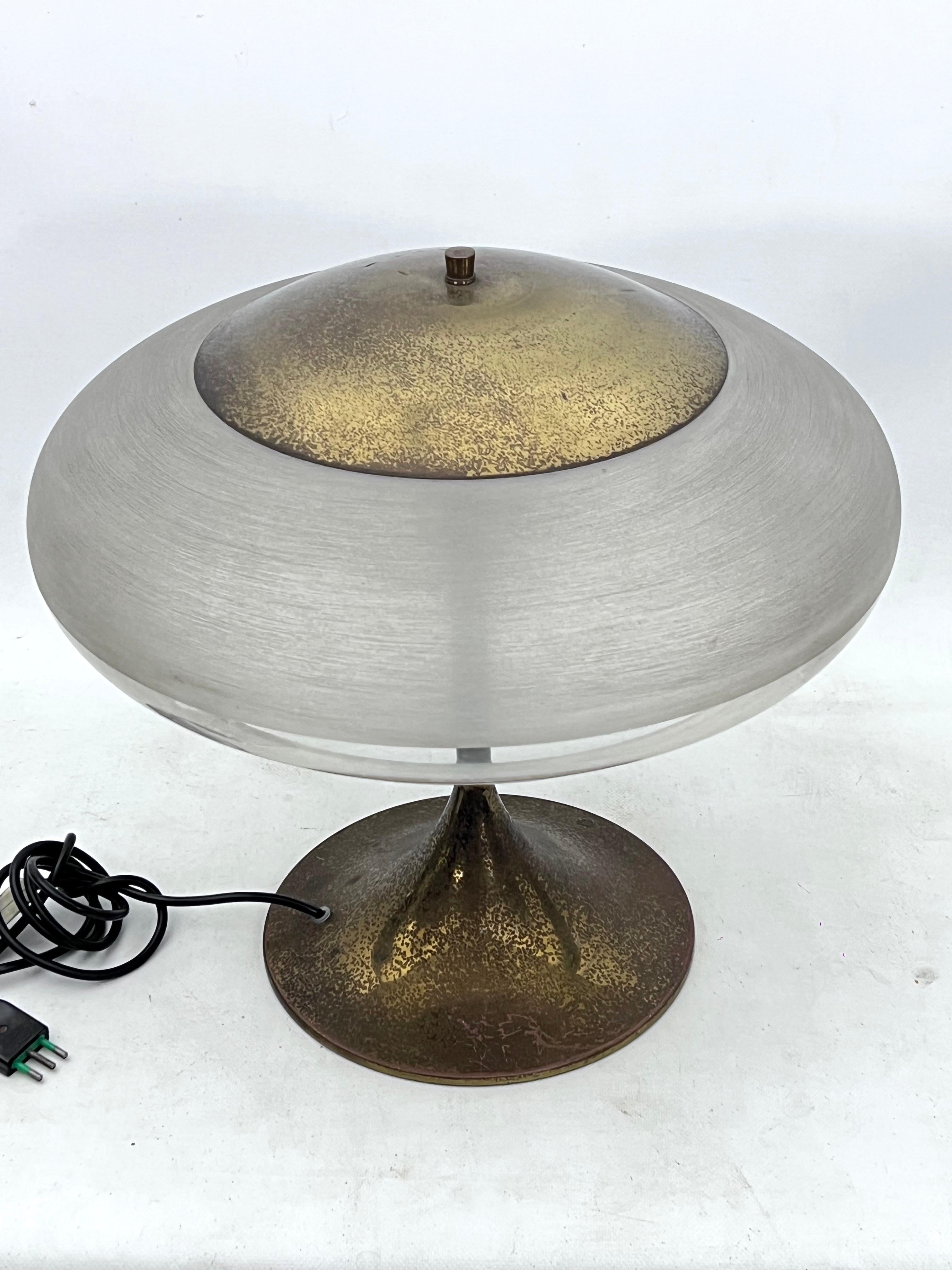 Mid-Century Modern Goffredo Reggiani Brass and Acrylic Shade Table Lamp. Italy 1960s